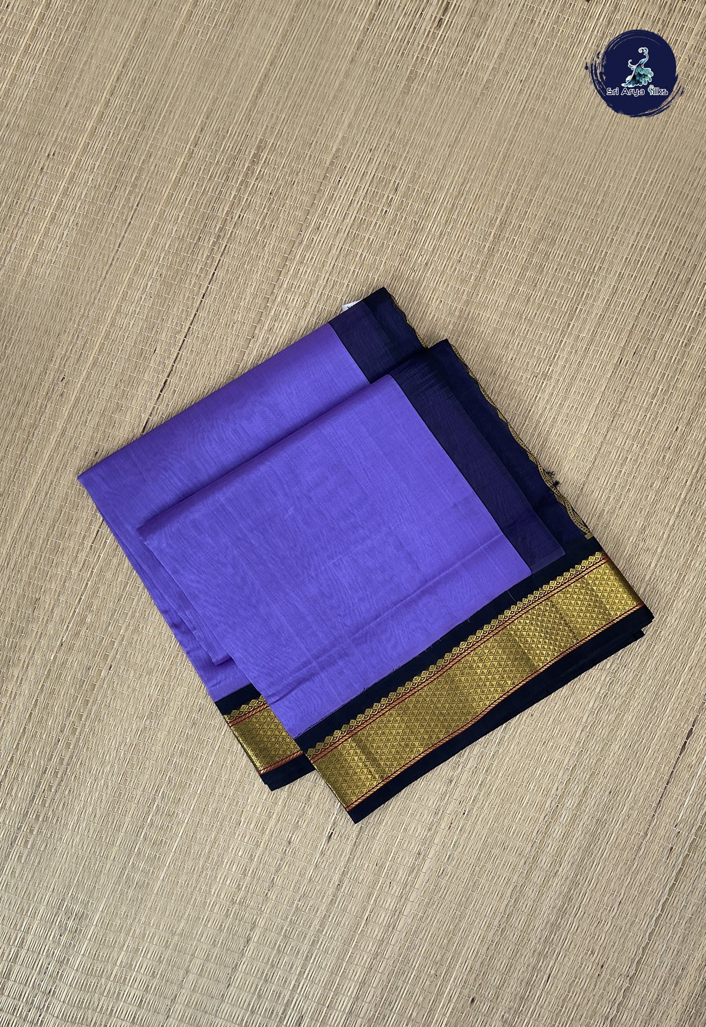 Lavender Korvai Silk Cotton Saree With Plain Pattern