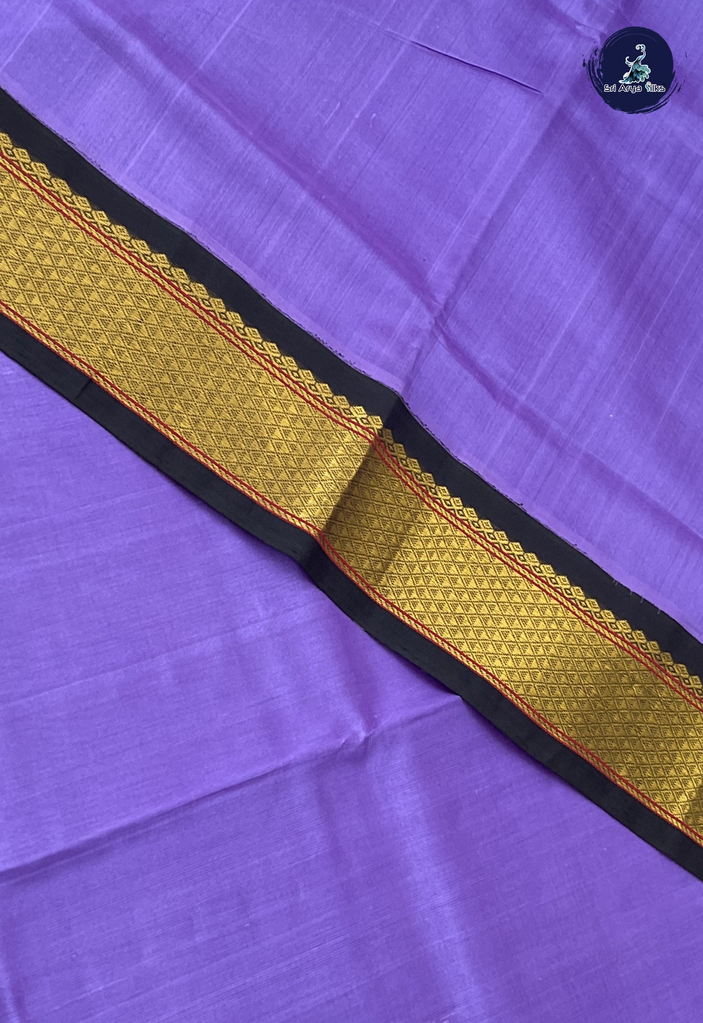 Lavender Korvai Silk Cotton Saree With Plain Pattern