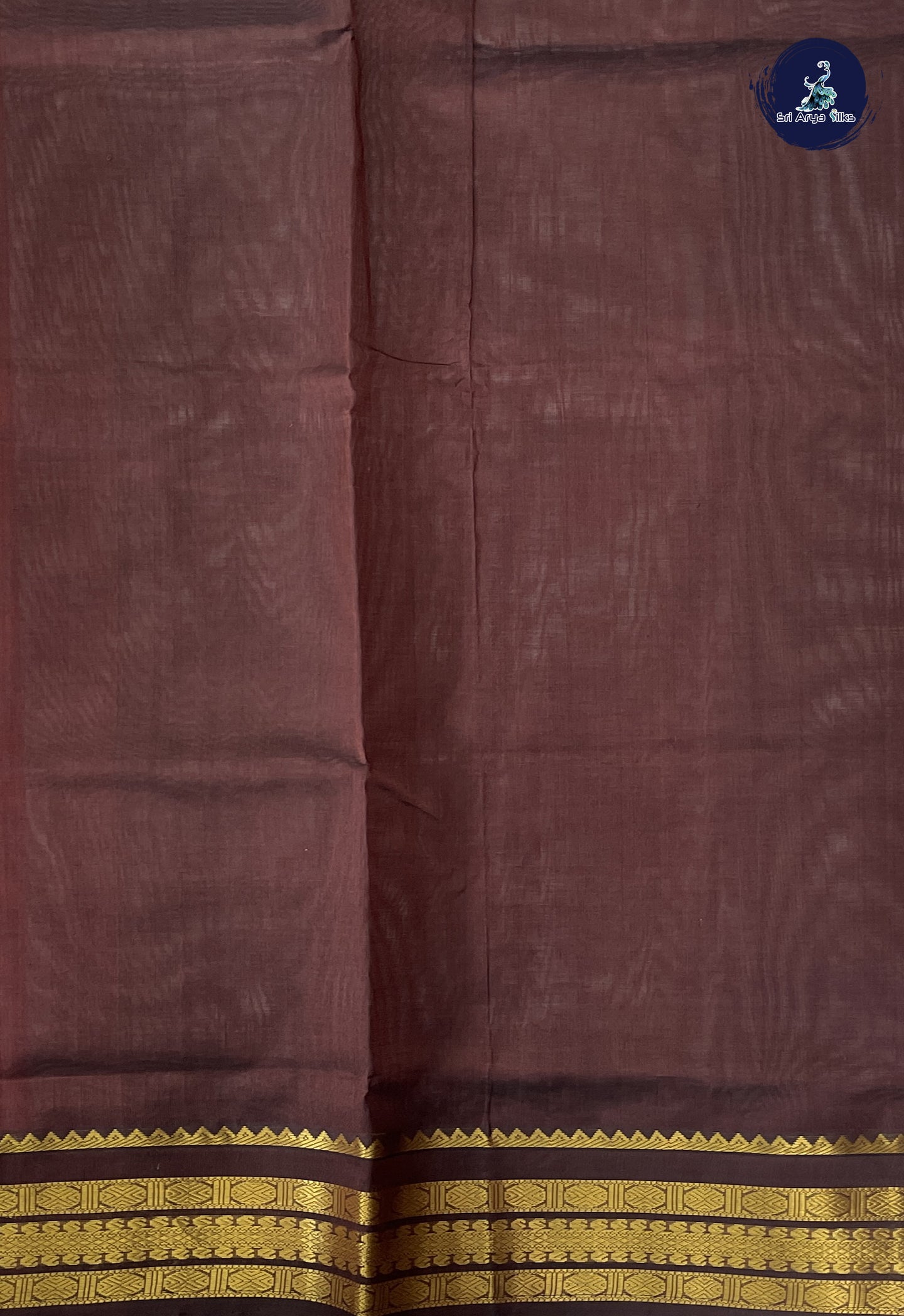 Orange Korvai Silk Cotton Saree With Plain Pattern