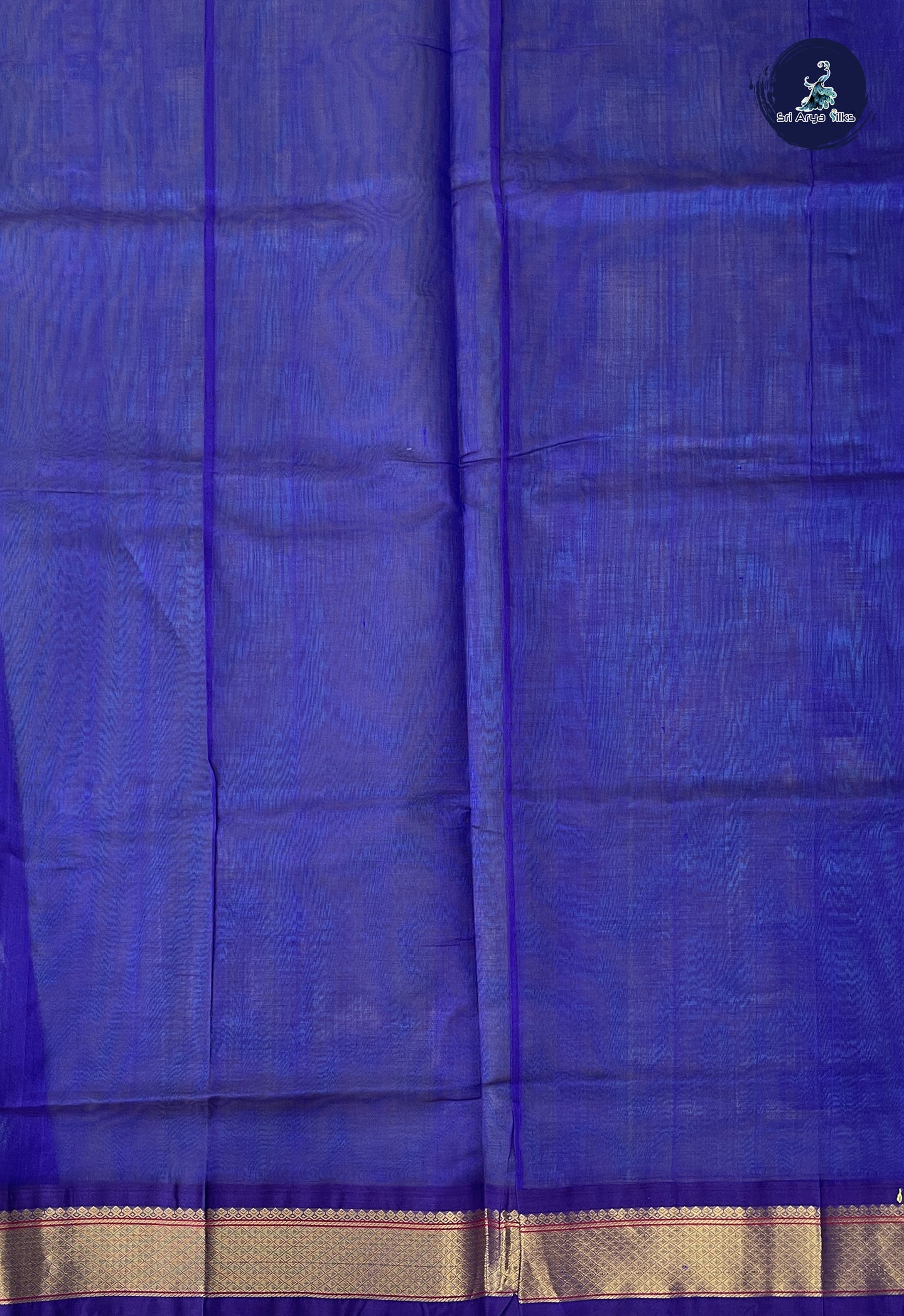Bluish Green Korvai Silk Cotton Saree With Plain Pattern