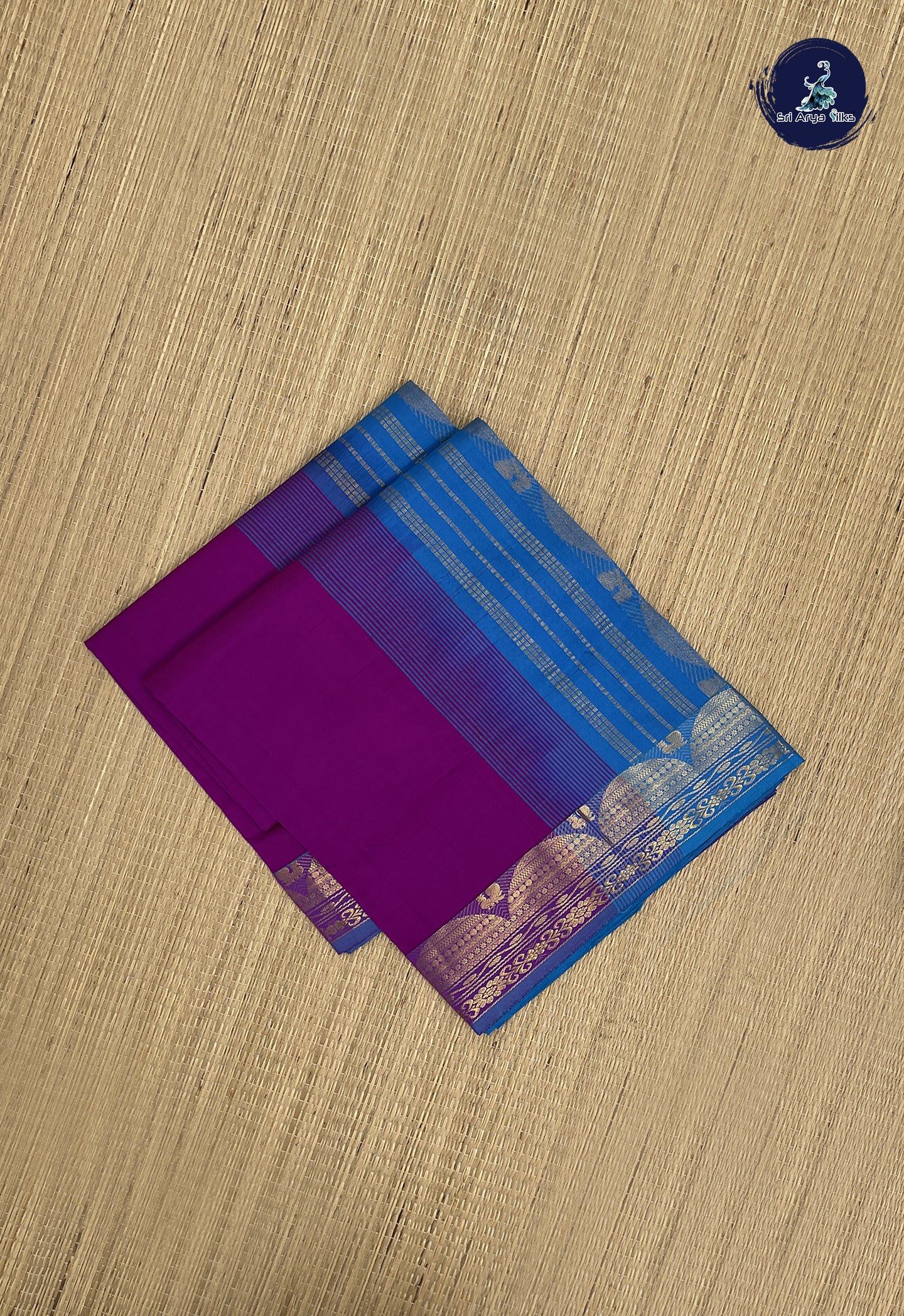 Magenta Purple Kanchi Semi Silk Cotton Saree With Plain Pattern