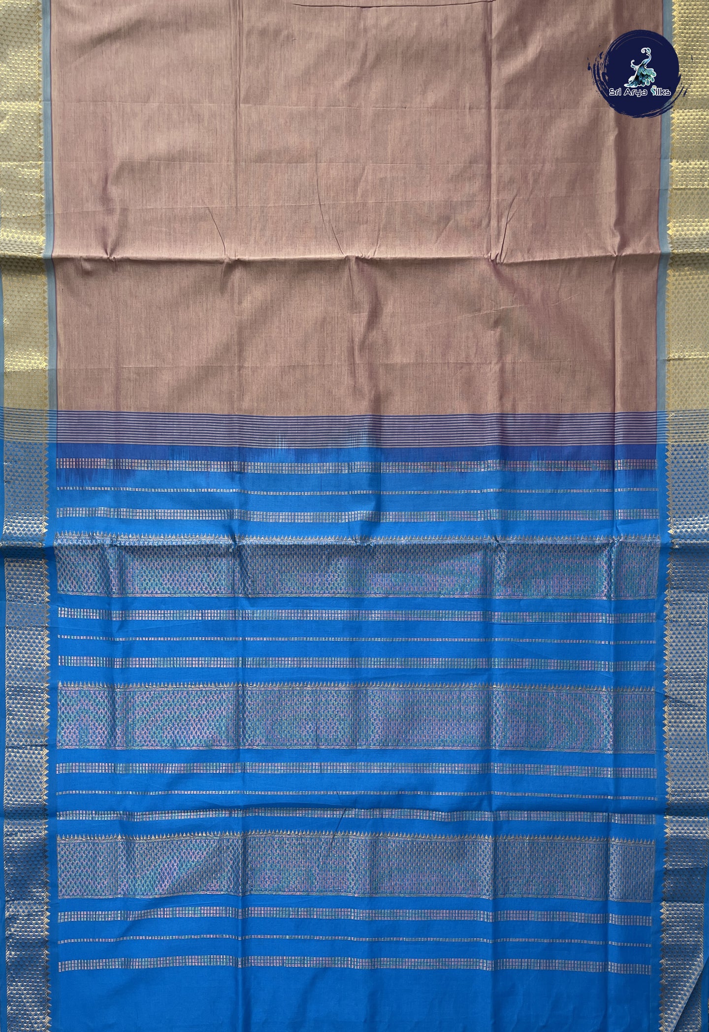 Pastel Shade Kanchi Semi Silk Cotton Saree With Plain Pattern