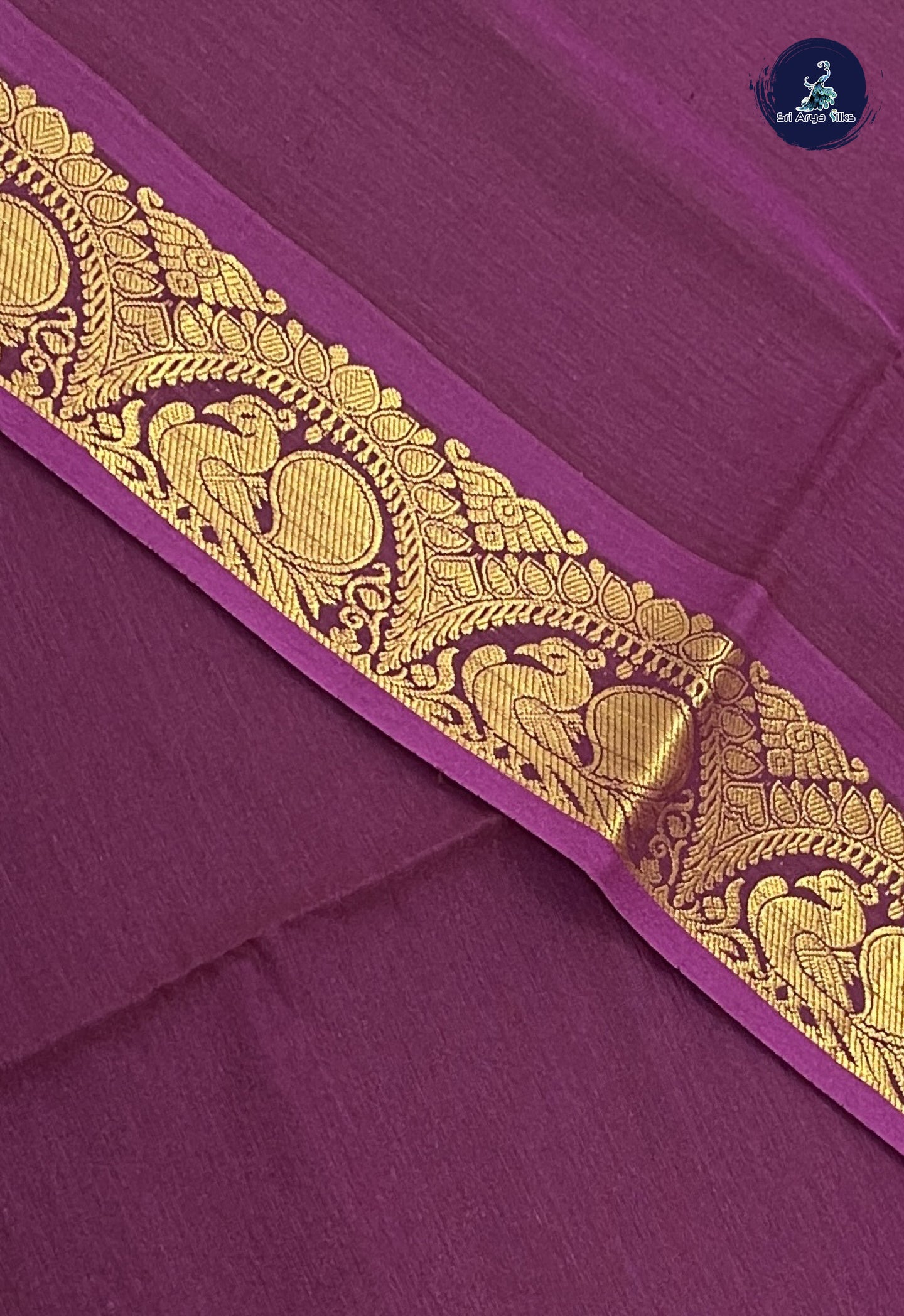 Burgundy Kanchi Semi Silk Cotton Saree With Plain Pattern