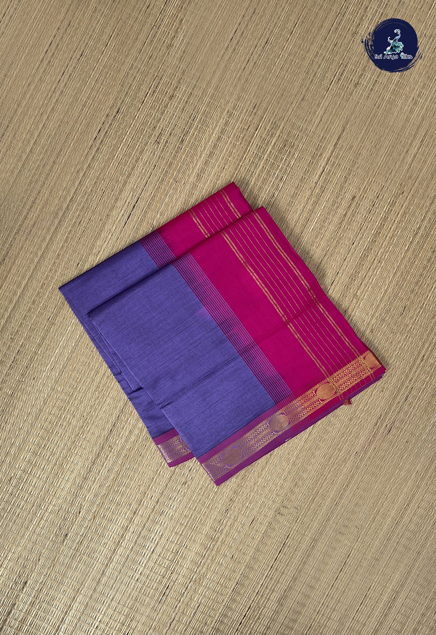 Lavender Kanchi Semi Silk Cotton Saree With Plain Pattern