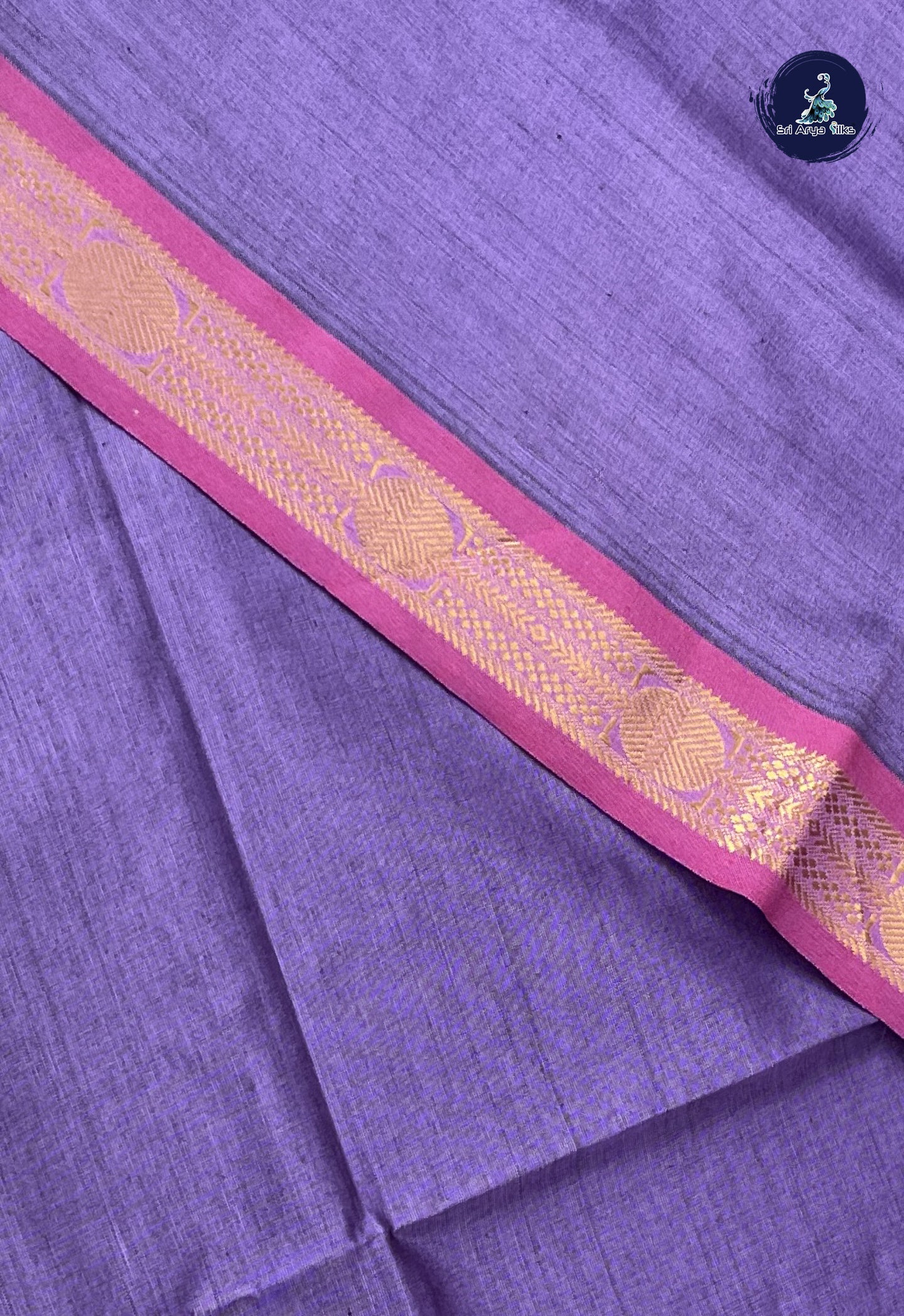 Lavender Kanchi Semi Silk Cotton Saree With Plain Pattern