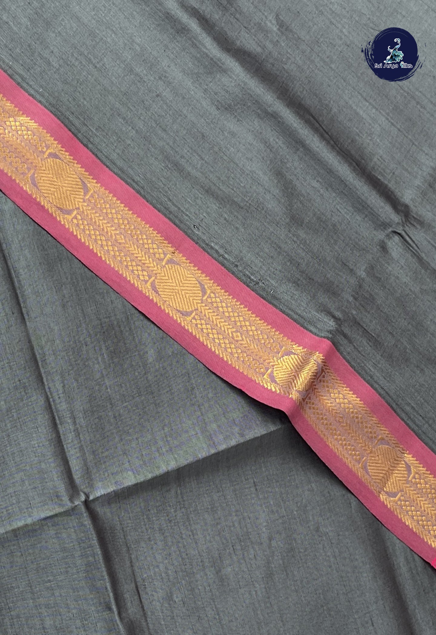 Grey Kanchi Semi Silk Cotton Saree With Plain Pattern
