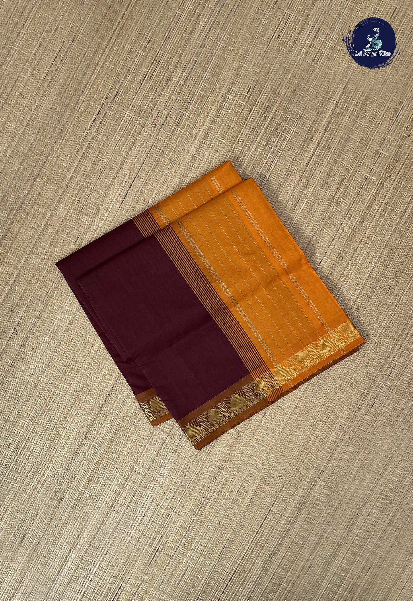 Brown Kanchi Semi Silk Cotton Saree With Plain Pattern