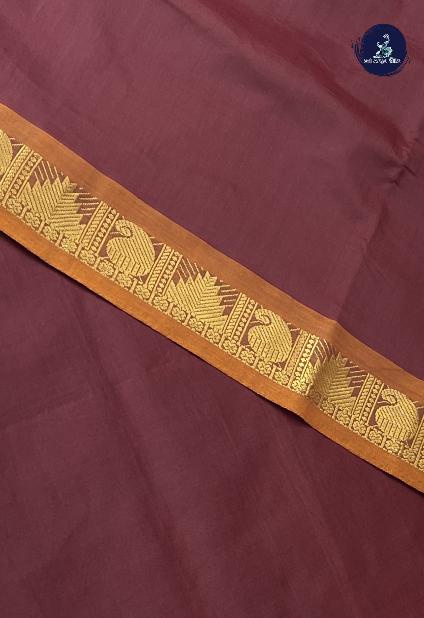 Brown Kanchi Semi Silk Cotton Saree With Plain Pattern
