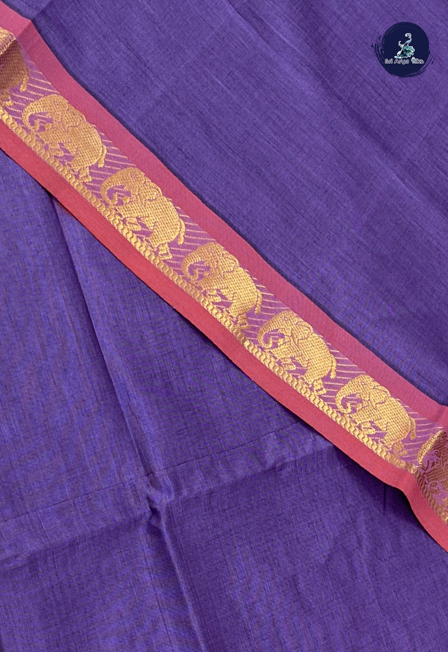 Lavender Kanchi Semi Silk Cotton Saree With Plain Pattern