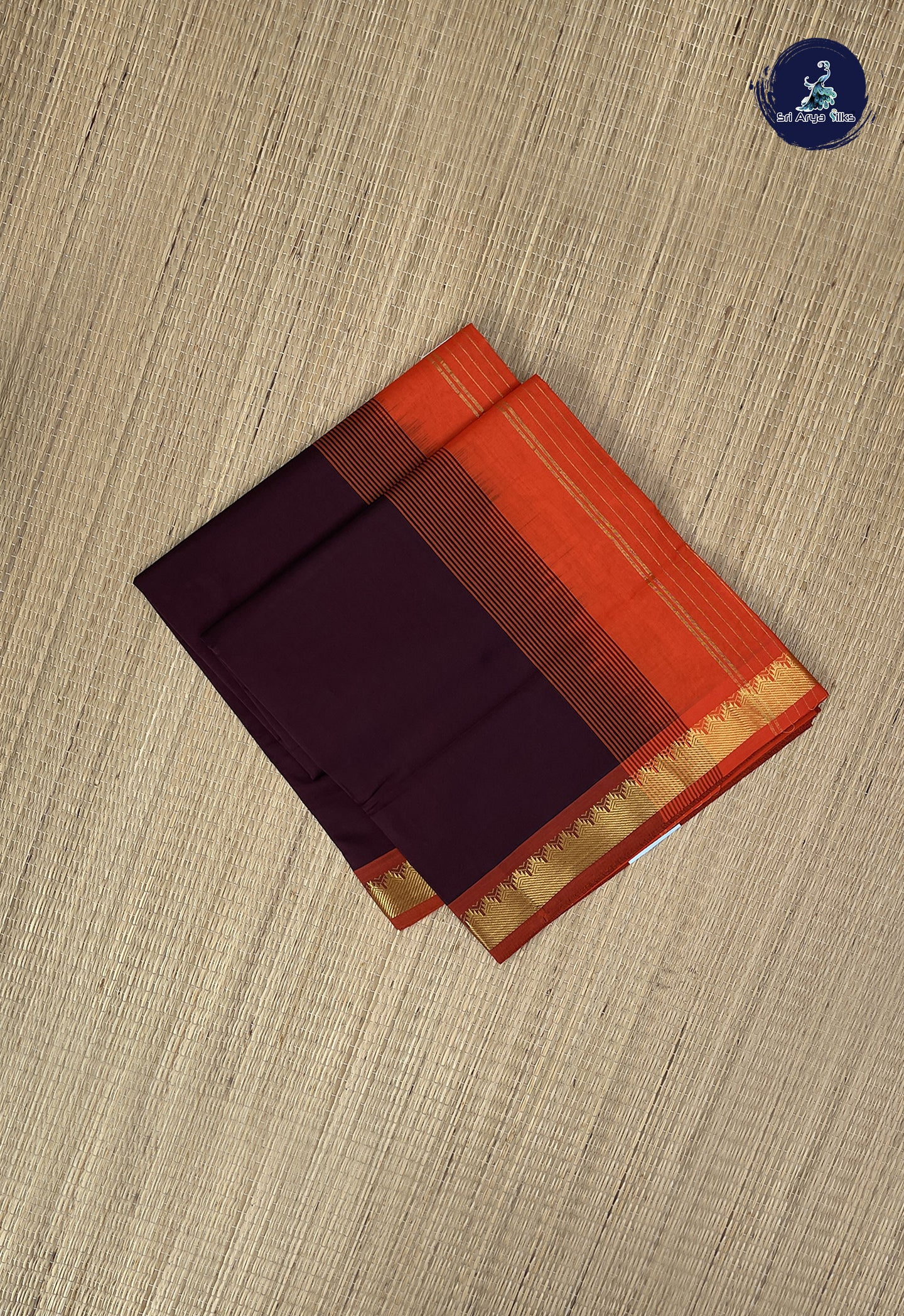 Brown Kanchi Semi Silk Cotton Saree With Plain Pattern