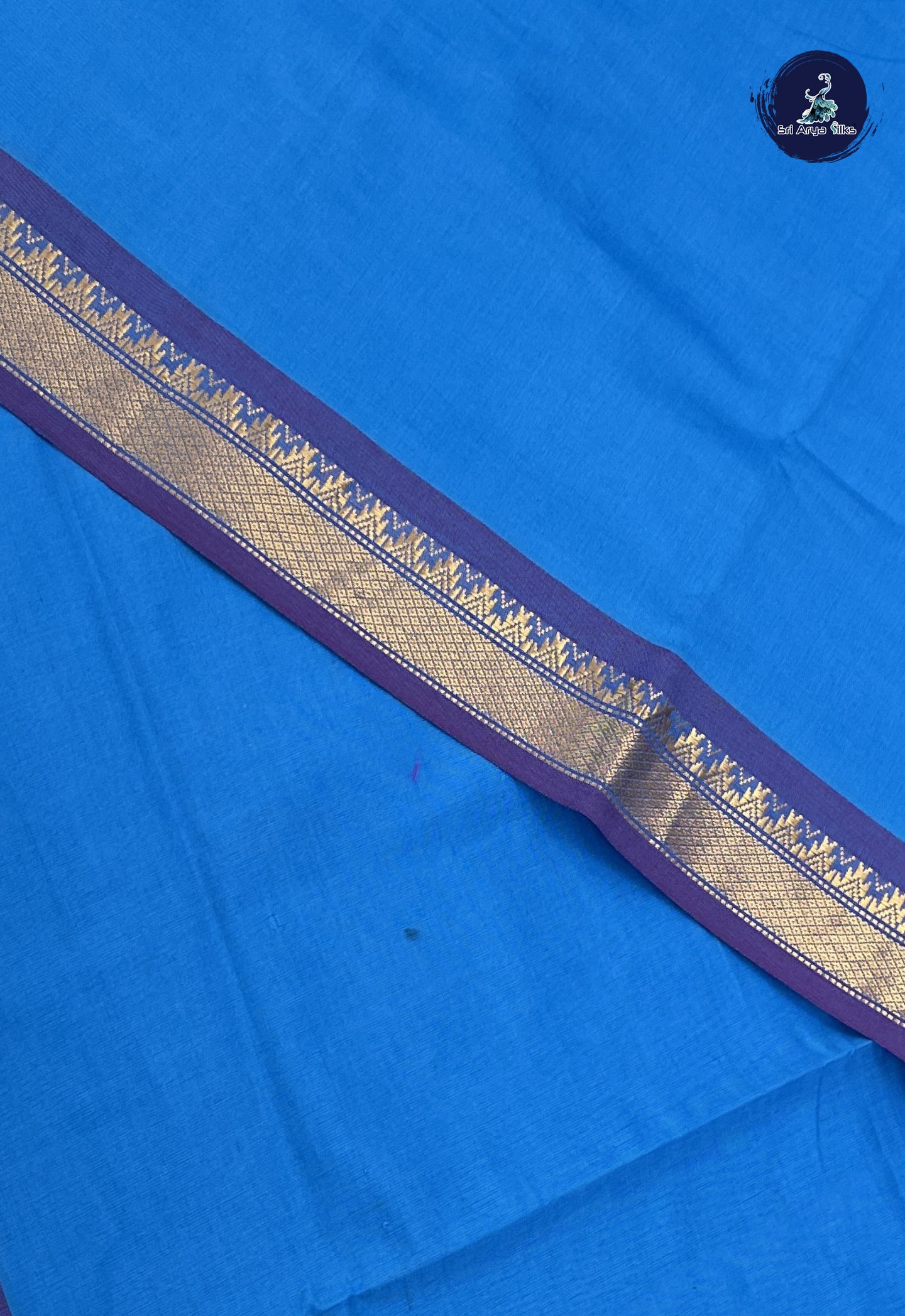 Copper Sulphate Blue Kanchi Semi Silk Cotton Saree With Plain Pattern