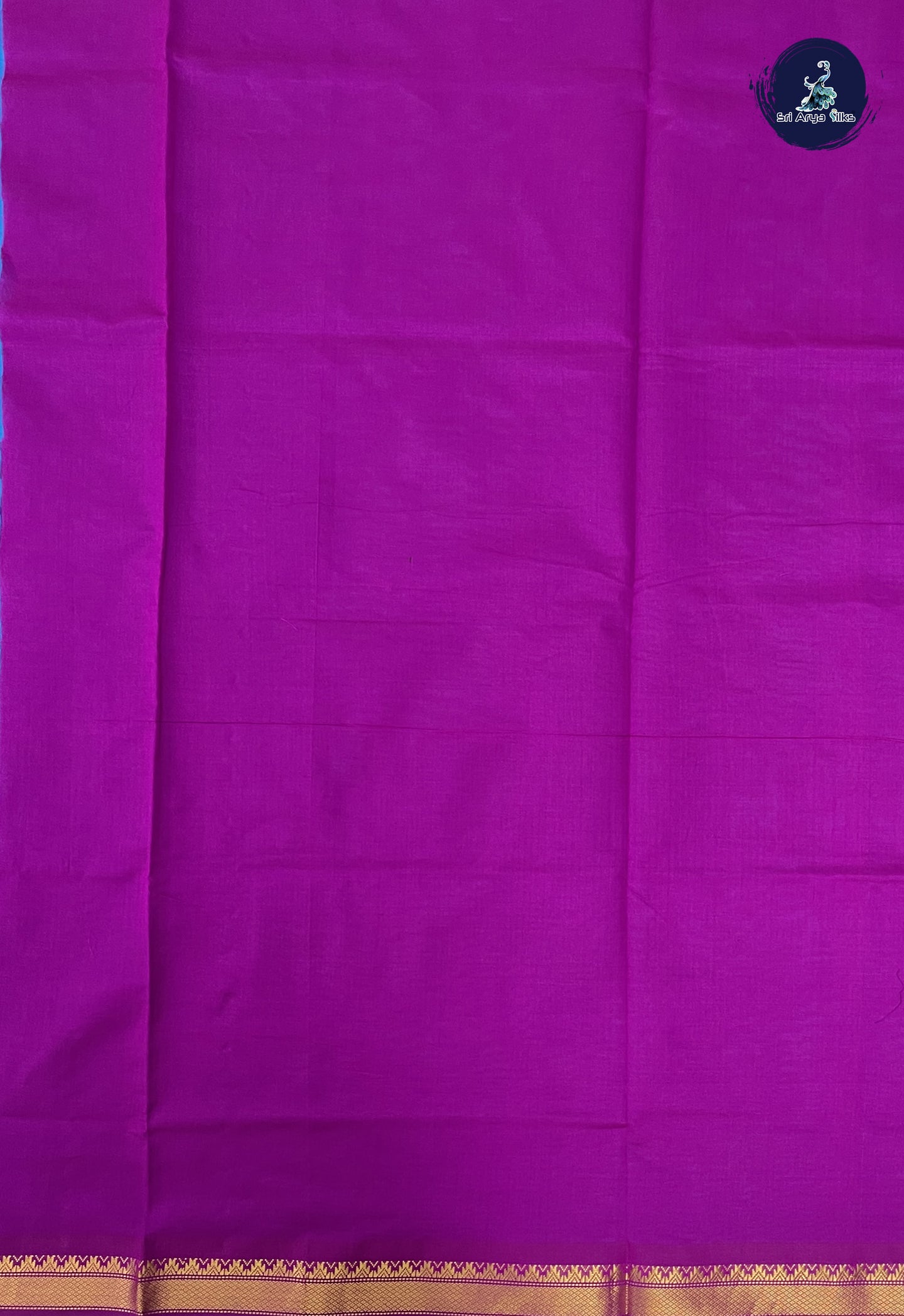 Copper Sulphate Blue Kanchi Semi Silk Cotton Saree With Plain Pattern