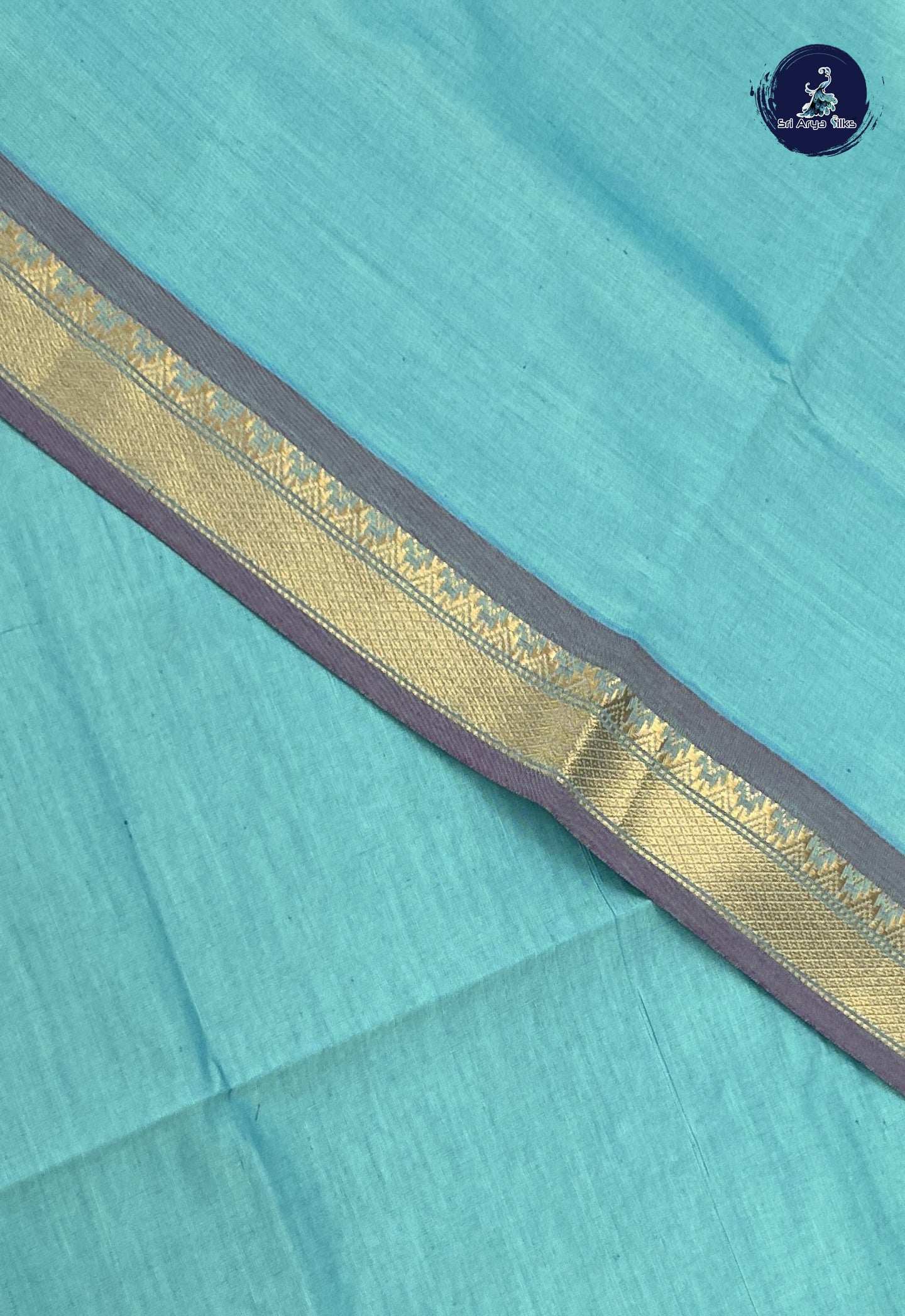 Turquoise Kanchi Semi Silk Cotton Saree With Plain Pattern