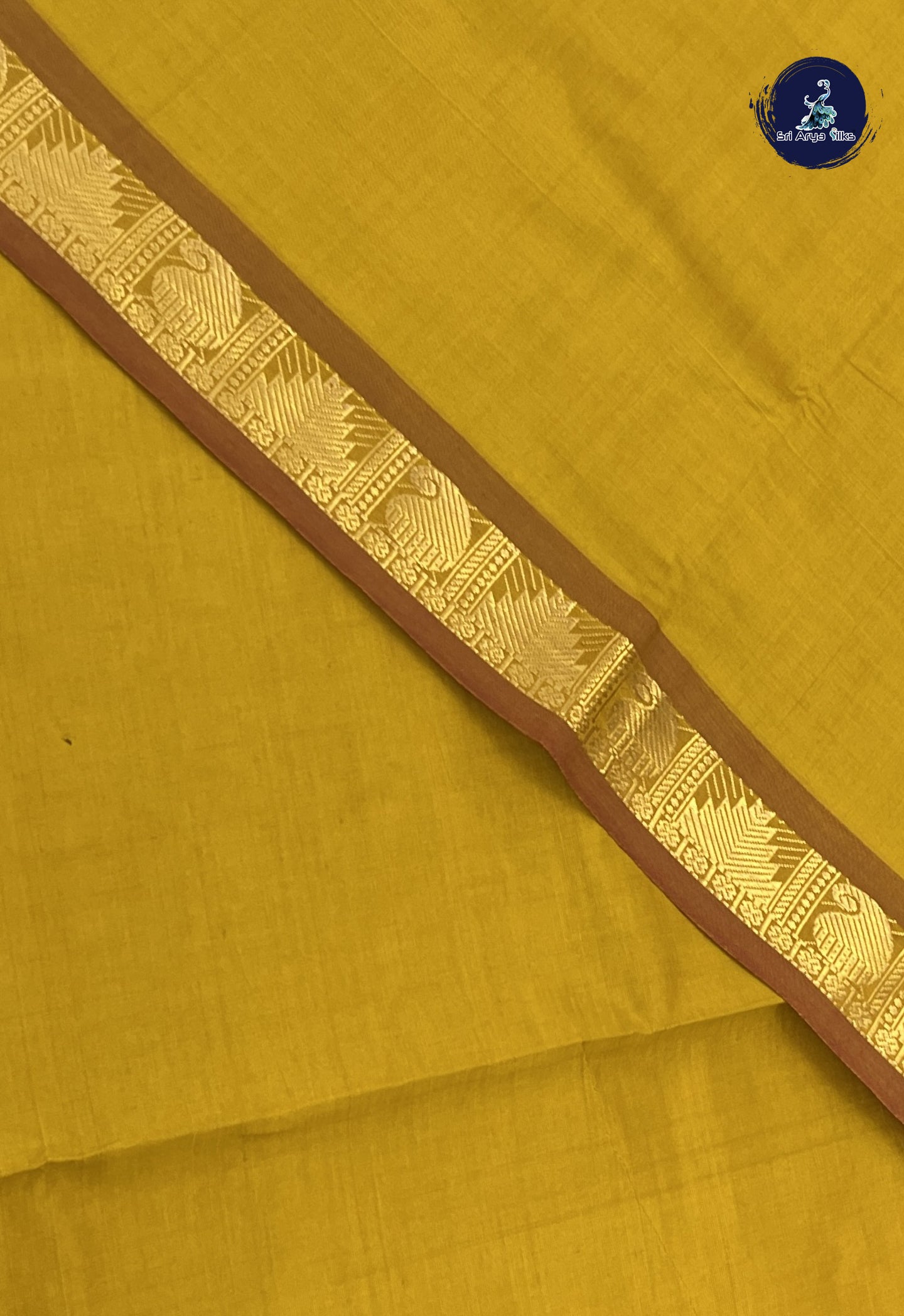 Mustard Yellow Kanchi Semi Silk Cotton Saree With Plain Pattern
