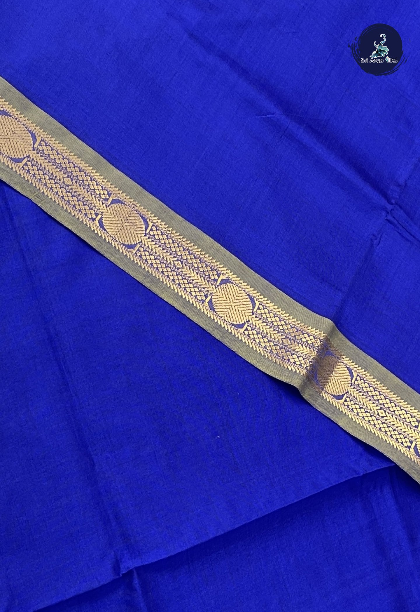 MS Blue Kanchi Semi Silk Cotton Saree With Plain Pattern