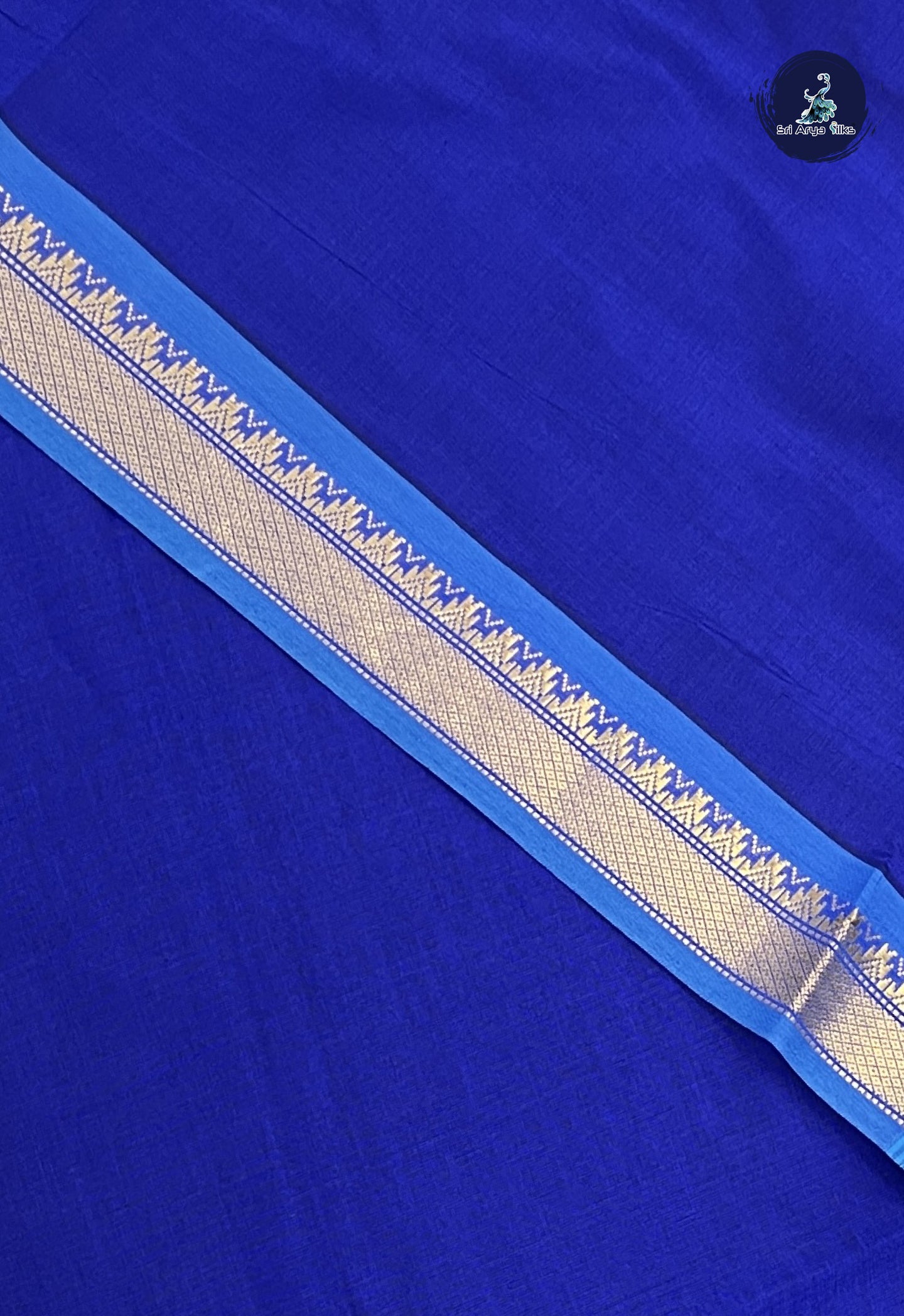 MS Blue Kanchi Semi Silk Cotton Saree With Plain Pattern