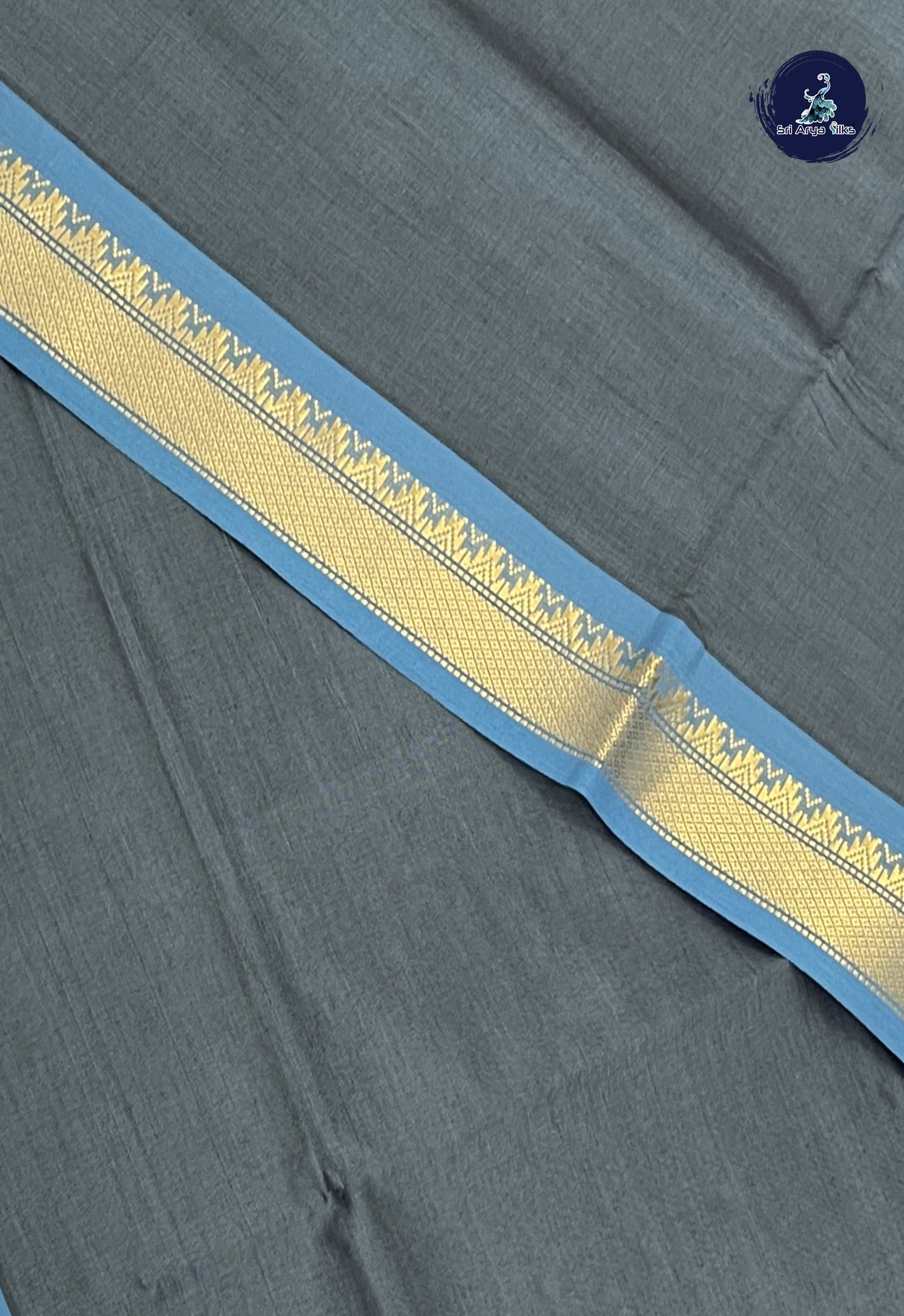 Grey Kanchi Semi Silk Cotton Saree With Plain Pattern