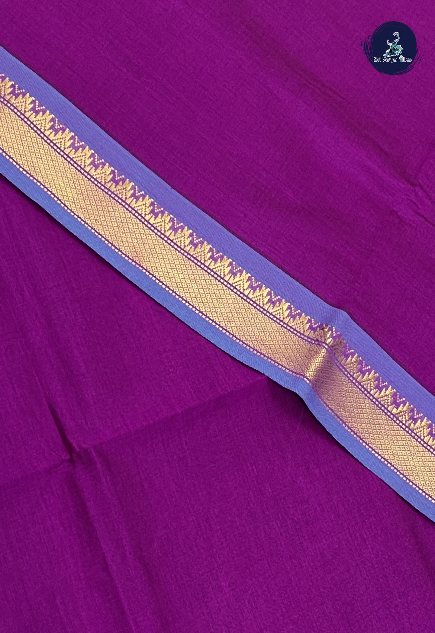 Purple Kanchi Semi Silk Cotton Saree With Plain Pattern