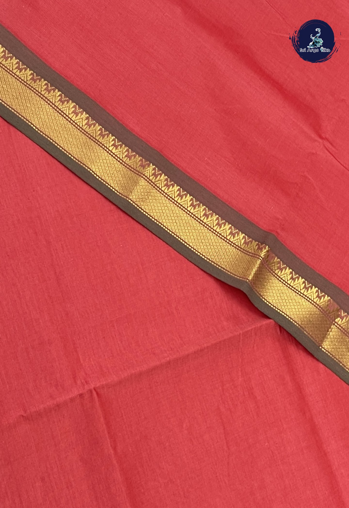 Orangish Pink Kanchi Semi Silk Cotton Saree With Plain Pattern