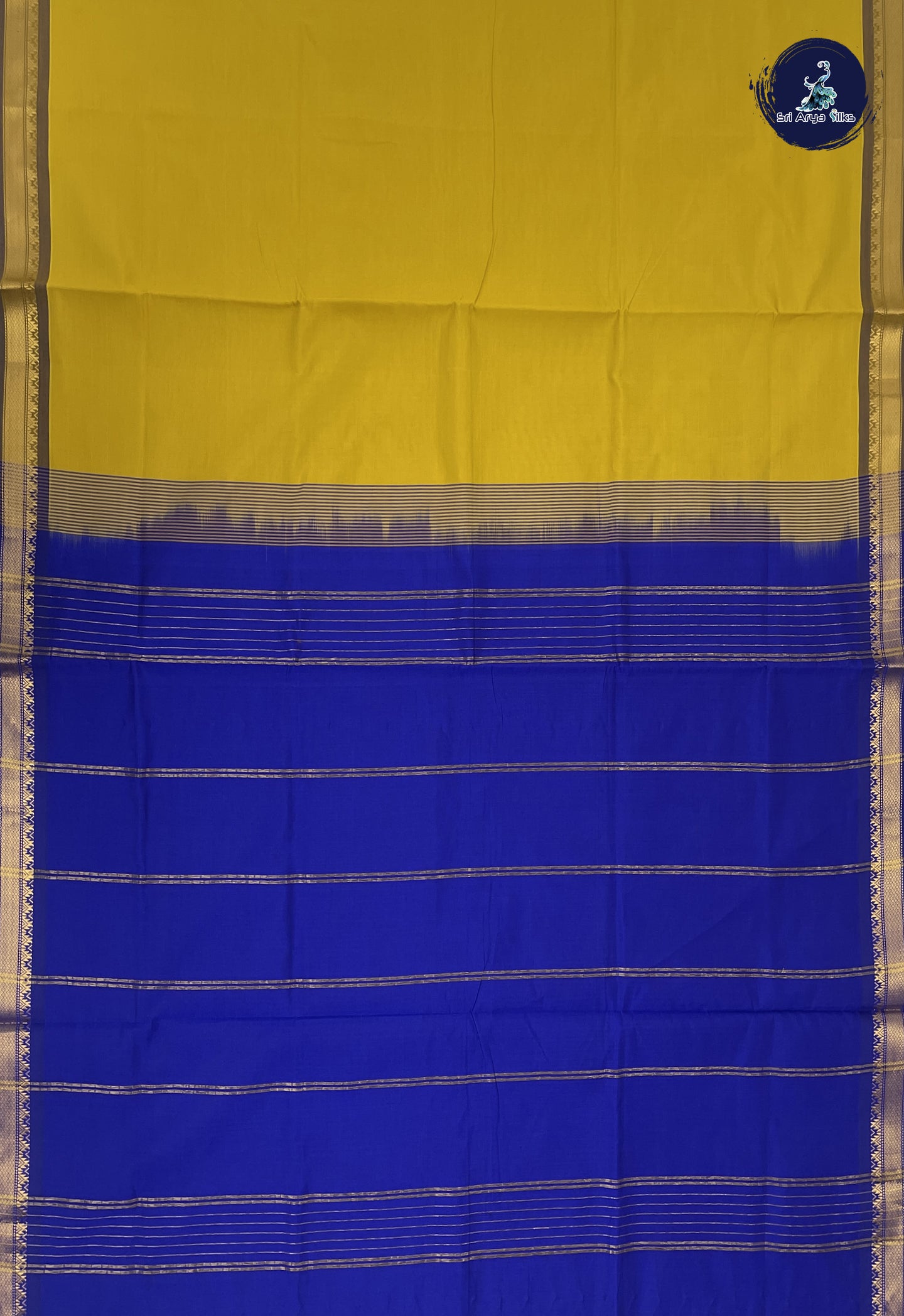 Yellow Kanchi Semi Silk Cotton Saree With Plain Pattern
