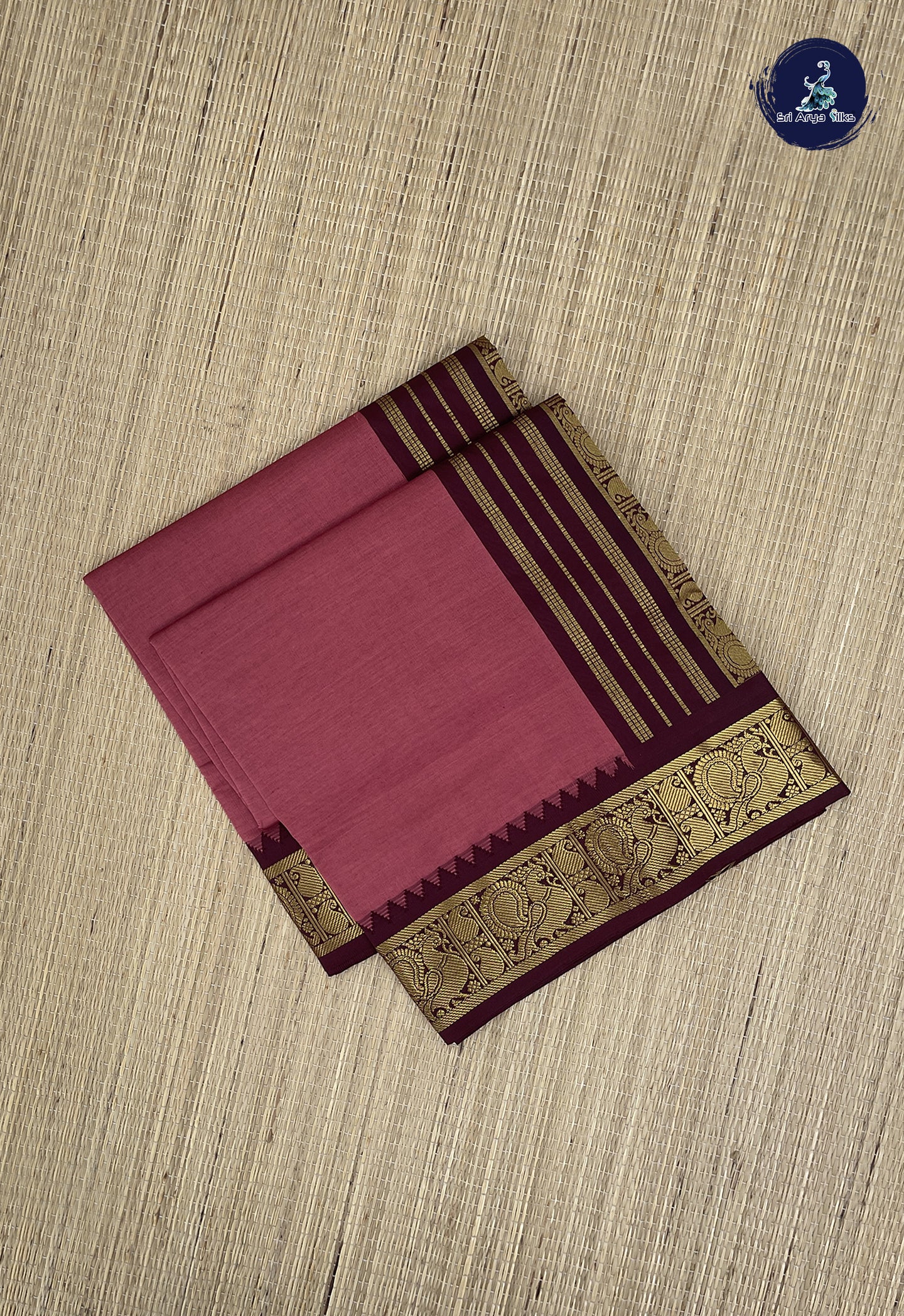 Dusty Pink Kanchi Semi Silk Cotton Saree With Plain Pattern