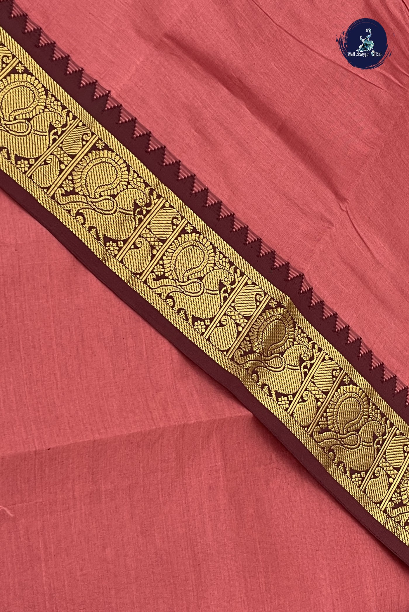 Dusty Pink Kanchi Semi Silk Cotton Saree With Plain Pattern