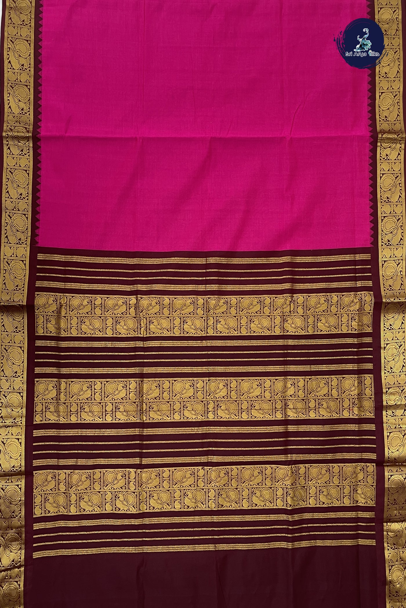 Dark Pink Kanchi Semi Silk Cotton Saree With Plain Pattern