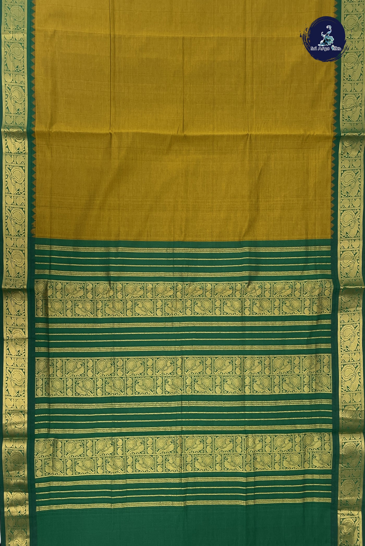 Golden Mustard Kanchi Semi Silk Cotton Saree With Plain Pattern