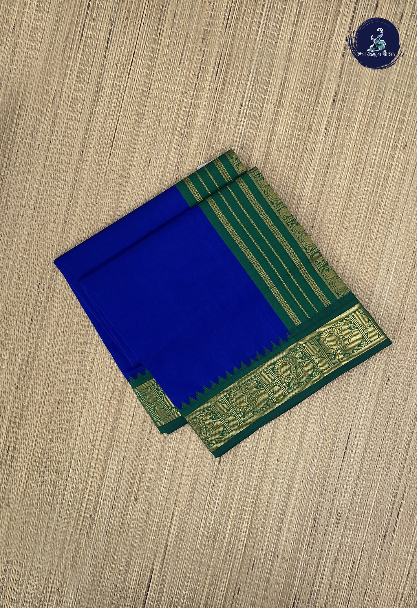 Dark Blue Kanchi Semi Silk Cotton Saree With Plain Pattern