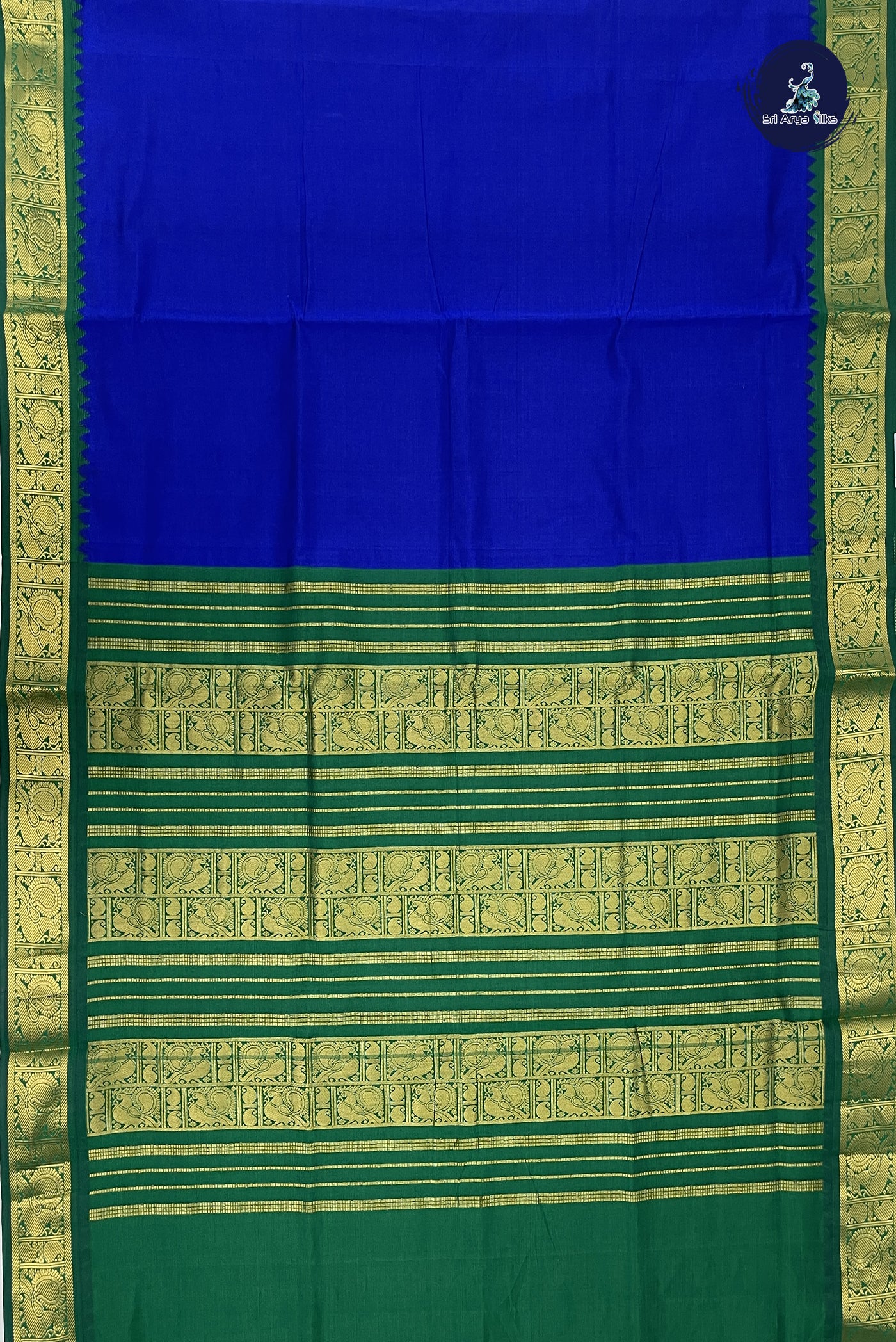 Dark Blue Kanchi Semi Silk Cotton Saree With Plain Pattern
