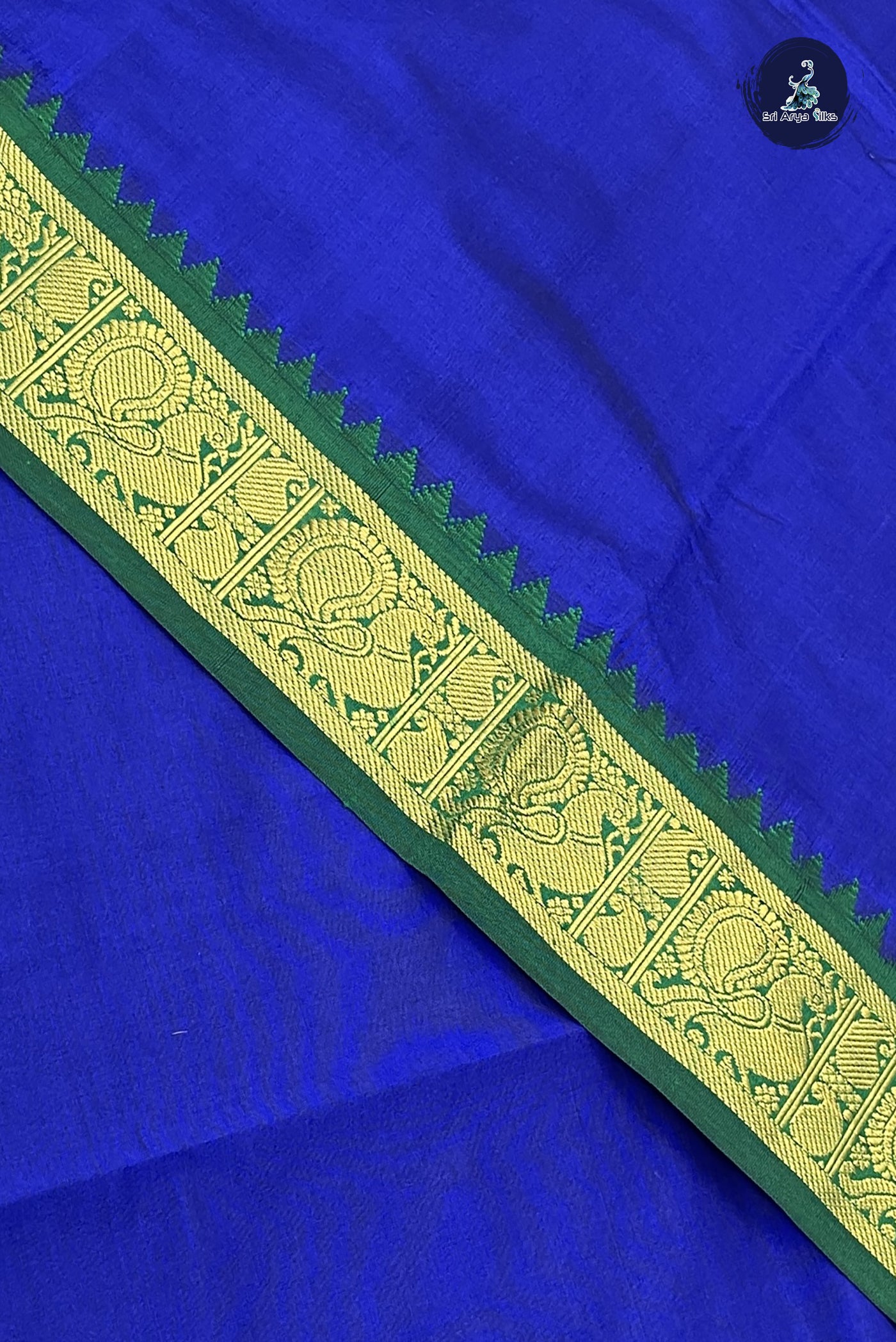 Dark Blue Kanchi Semi Silk Cotton Saree With Plain Pattern