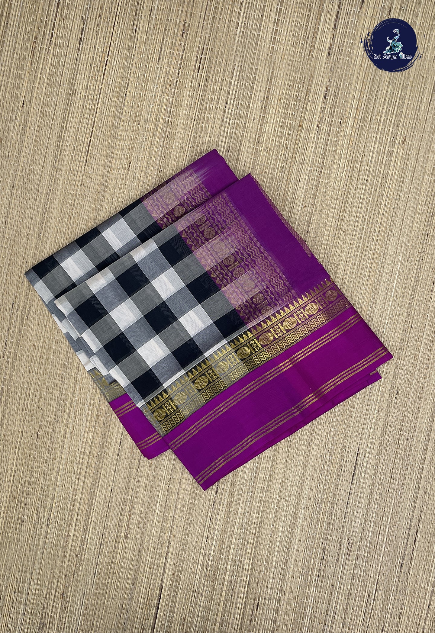 Multi Colour Korvai Silk Cotton Saree With Checked Pattern