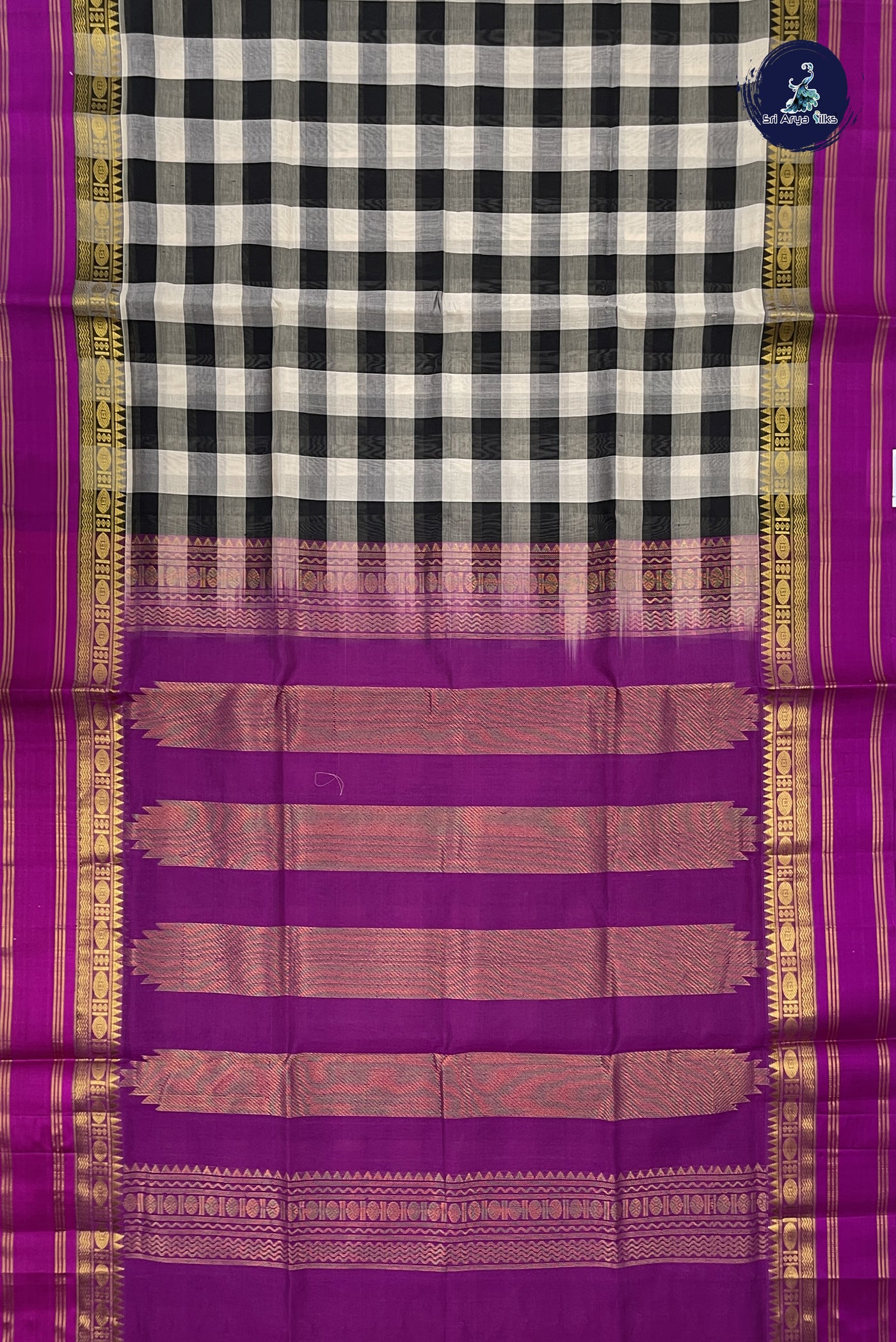 Multi Colour Korvai Silk Cotton Saree With Checked Pattern