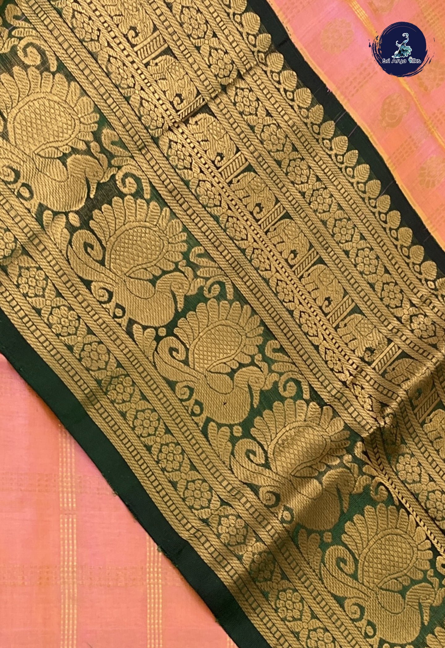 Pinkish Peach Checked Saree With Zari Checked Pattern