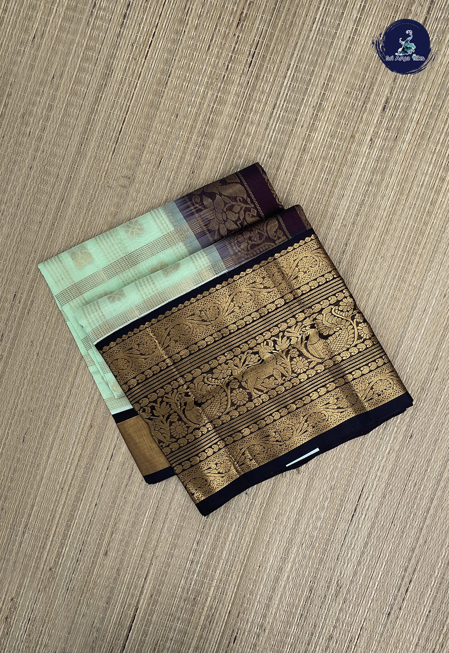 Pastel Green Checked Saree With Zari Checked Pattern