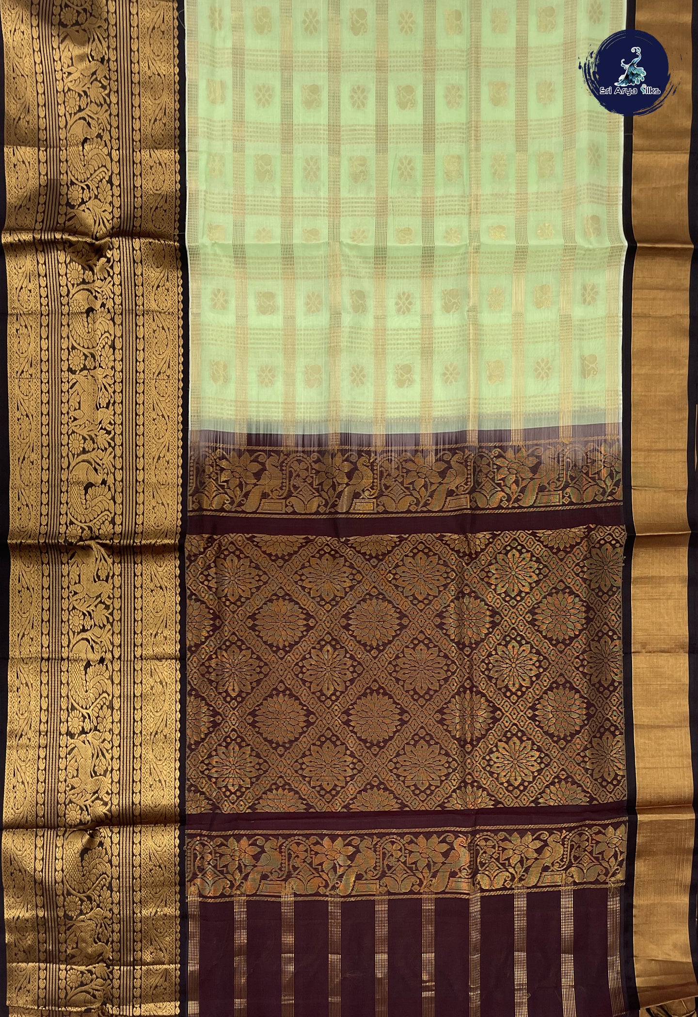 Pastel Green Checked Saree With Zari Checked Pattern