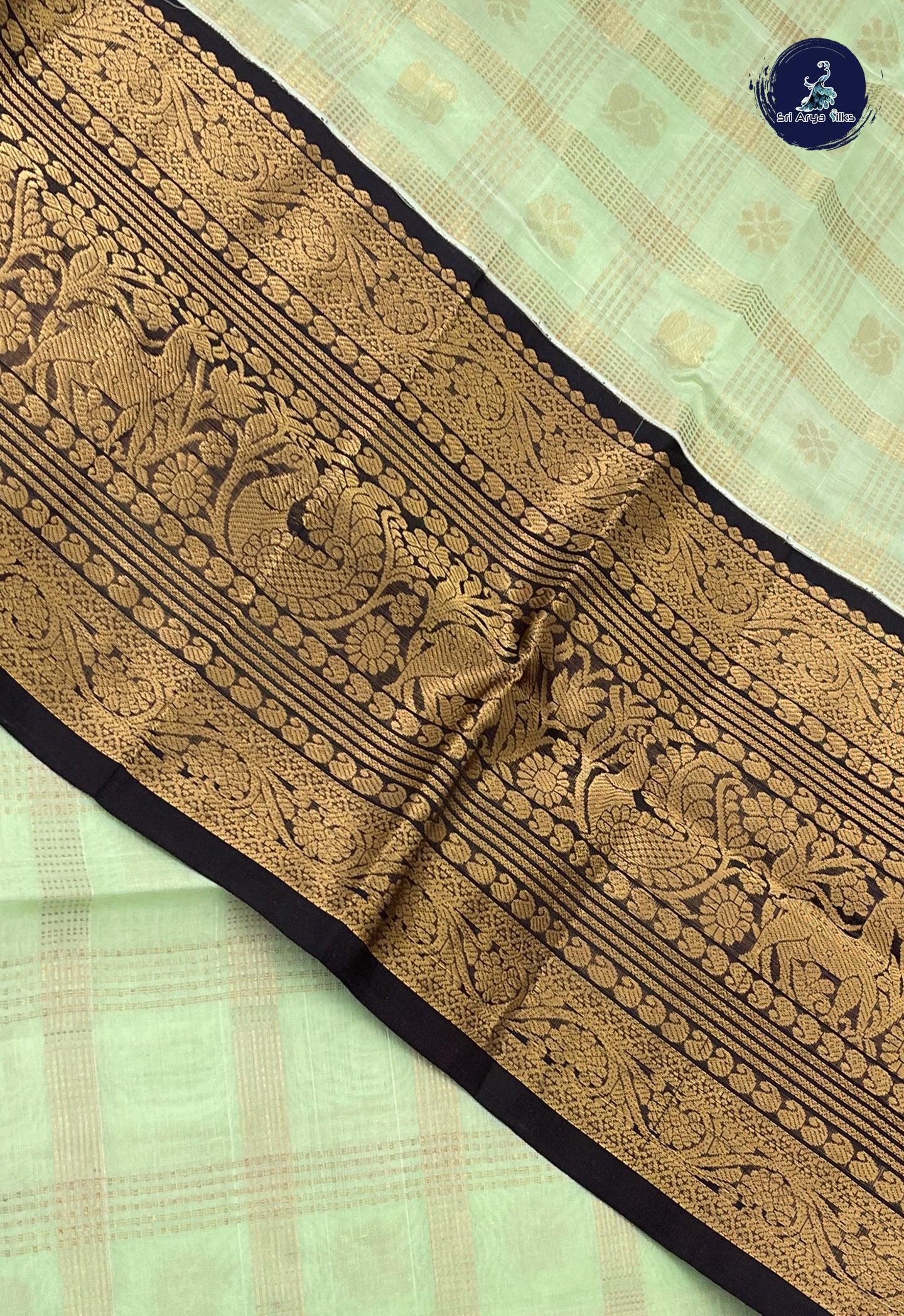 Pastel Green Checked Saree With Zari Checked Pattern
