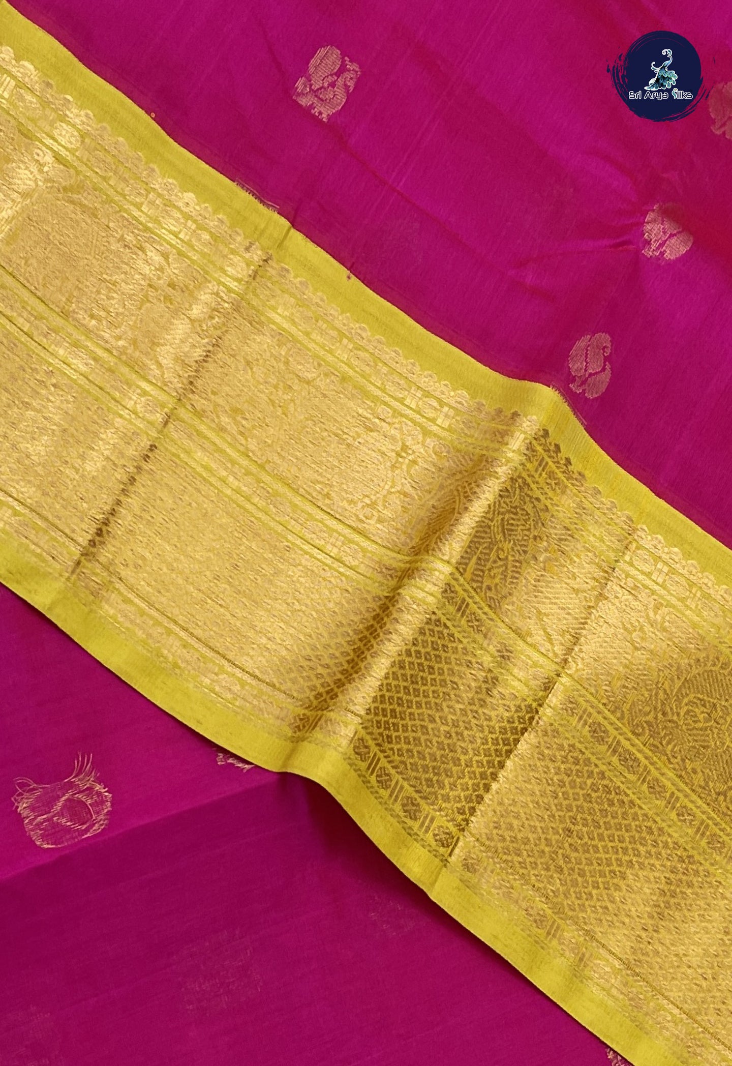Rani Pink Korvai Silk Cotton Saree With Zari Buttas Pattern