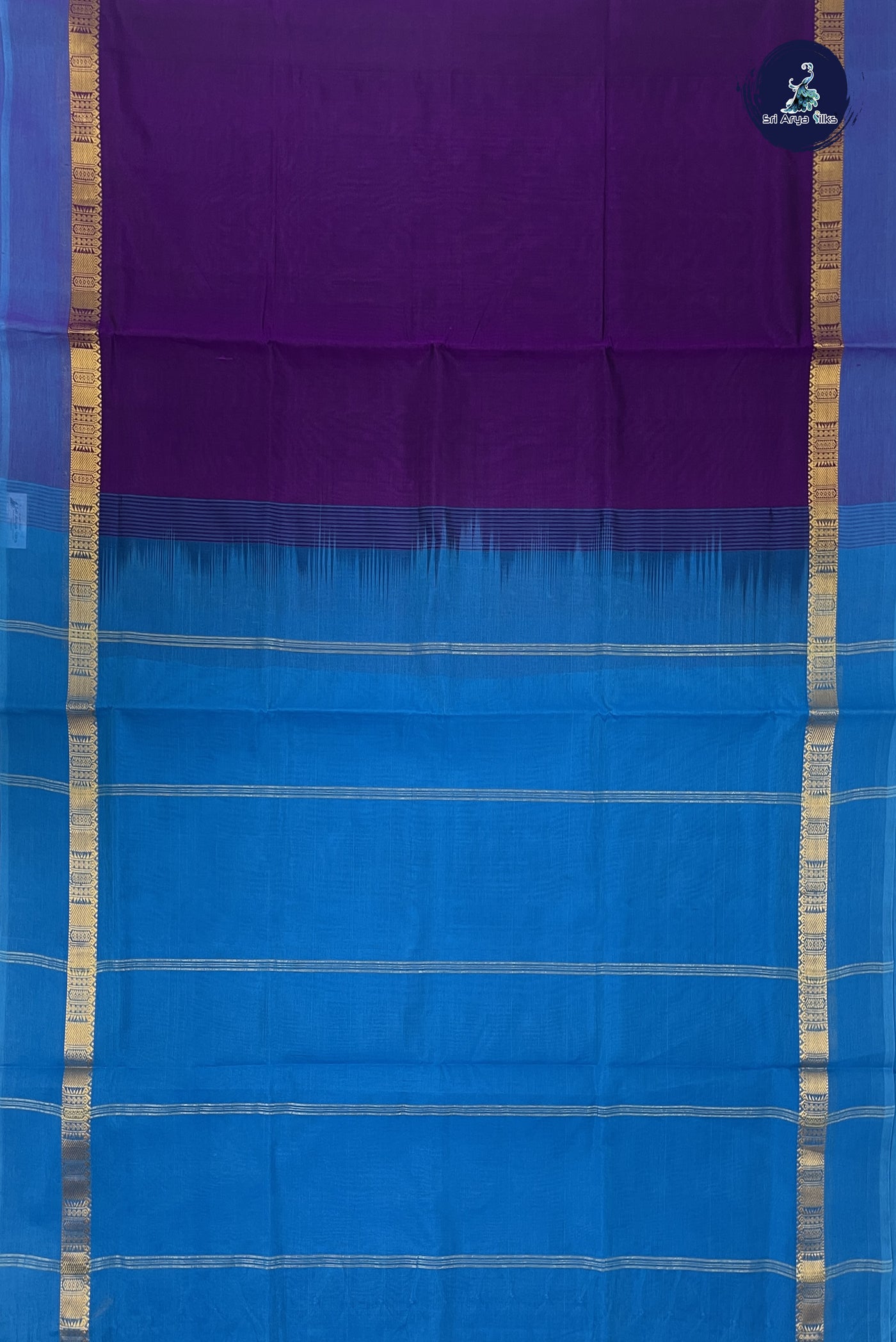 Dual Tone Purple Simple Silk Cotton Saree With Plain Pattern