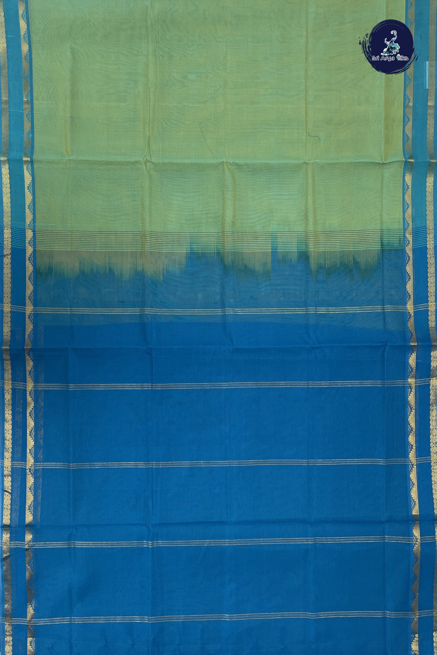 Sea Green Simple Silk Cotton Saree With Plain Pattern