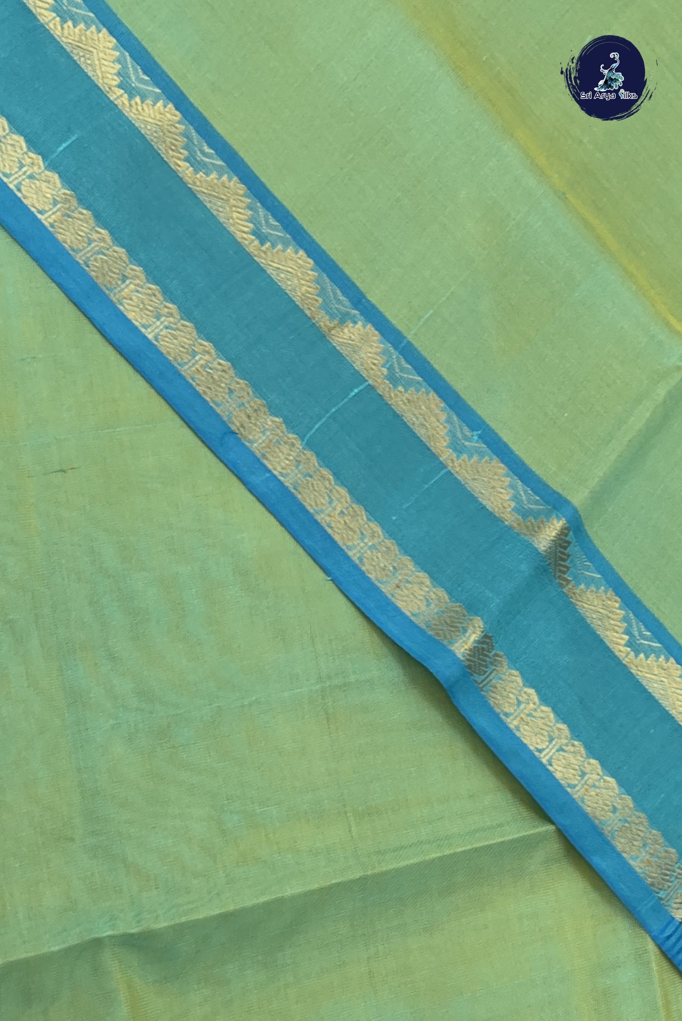 Sea Green Simple Silk Cotton Saree With Plain Pattern