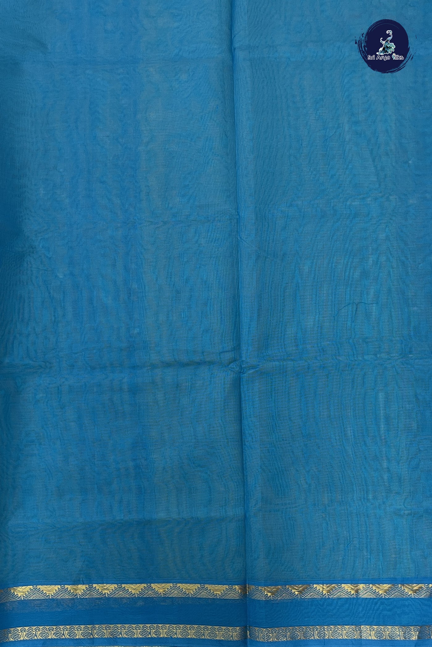 Sea Green Simple Silk Cotton Saree With Plain Pattern