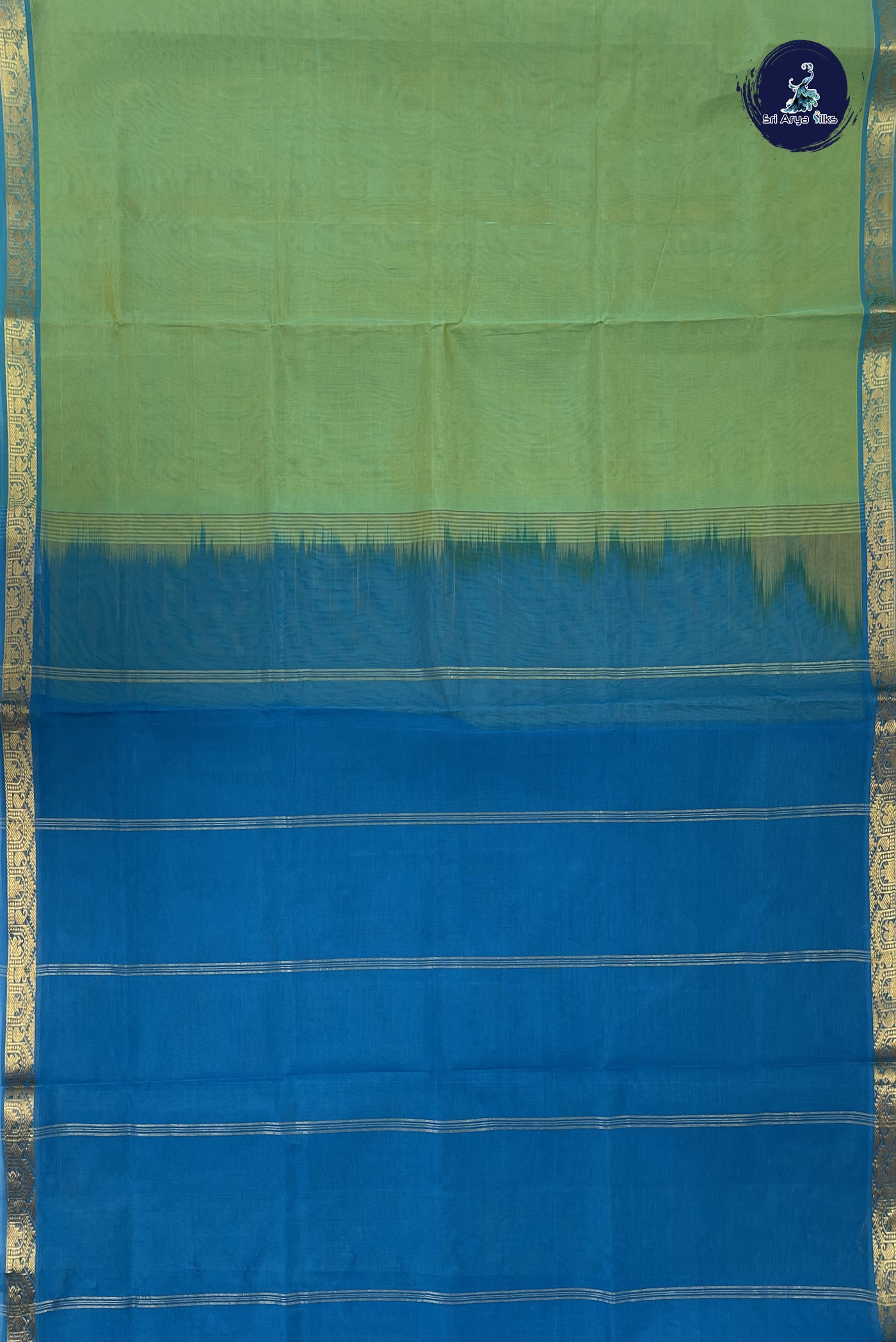Sea Green Simple Silk Cotton Saree With Plain Pattern