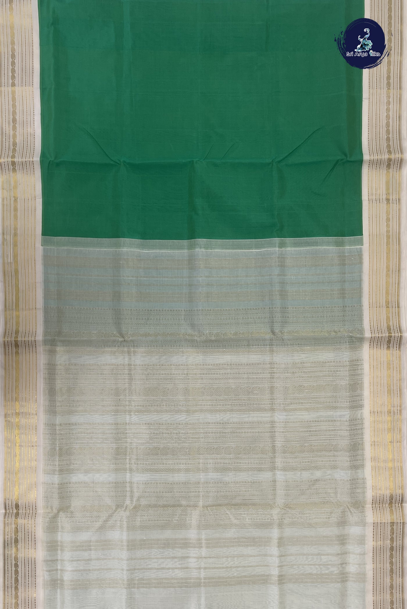 Green Korvai Contrast Silk Saree With Plain Pattern
