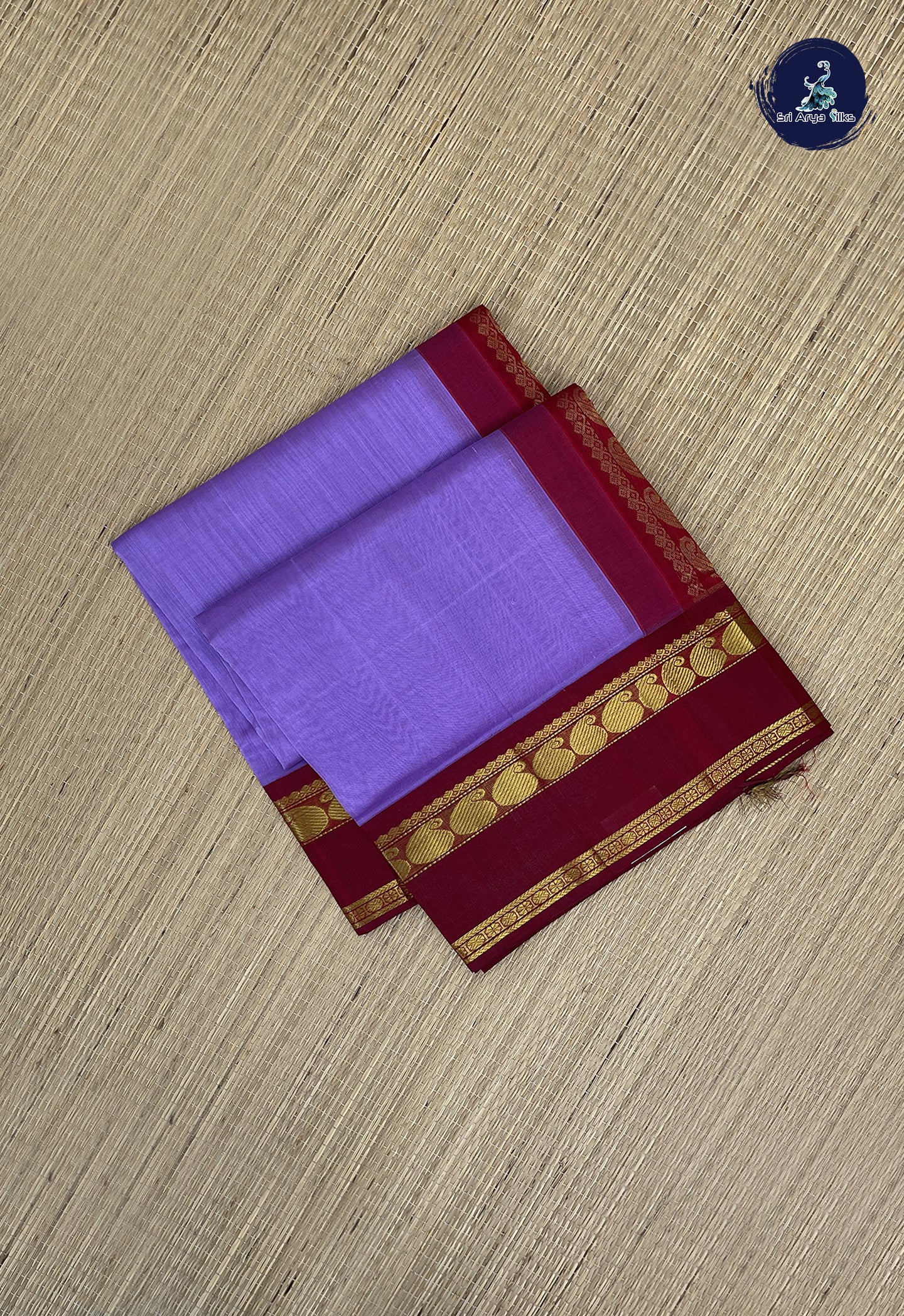 Lavender Korvai Contrast Silk Saree With Plain Pattern