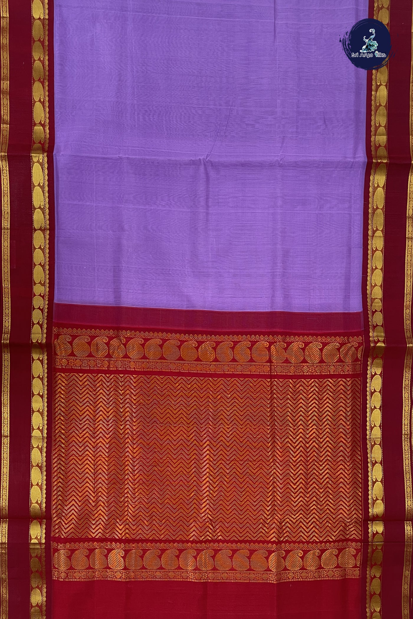 Lavender Korvai Contrast Silk Saree With Plain Pattern