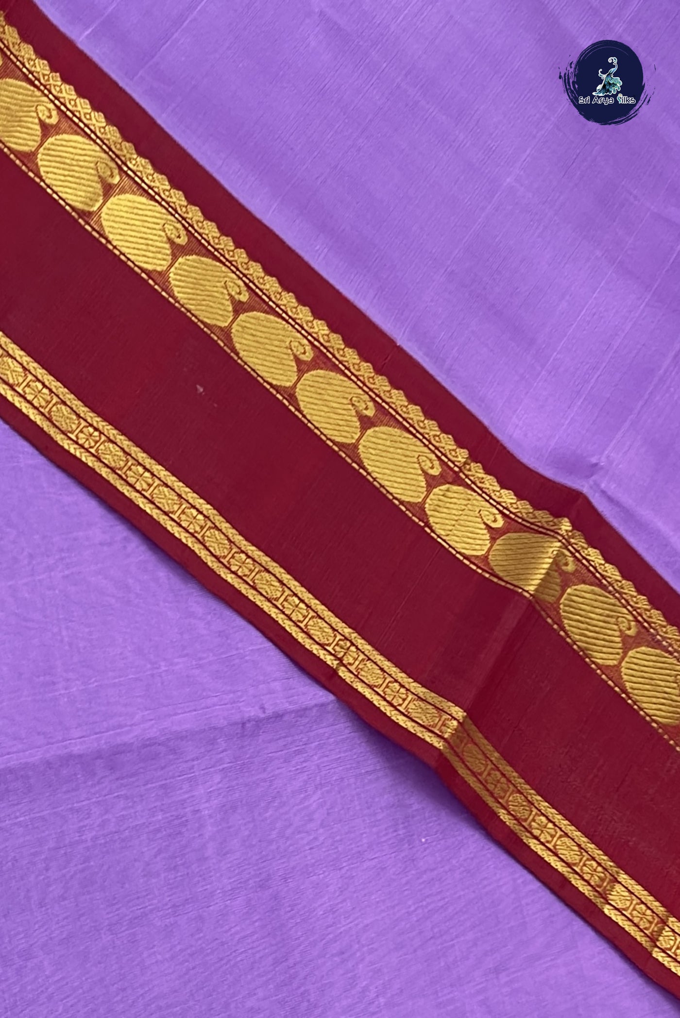 Lavender Korvai Contrast Silk Saree With Plain Pattern