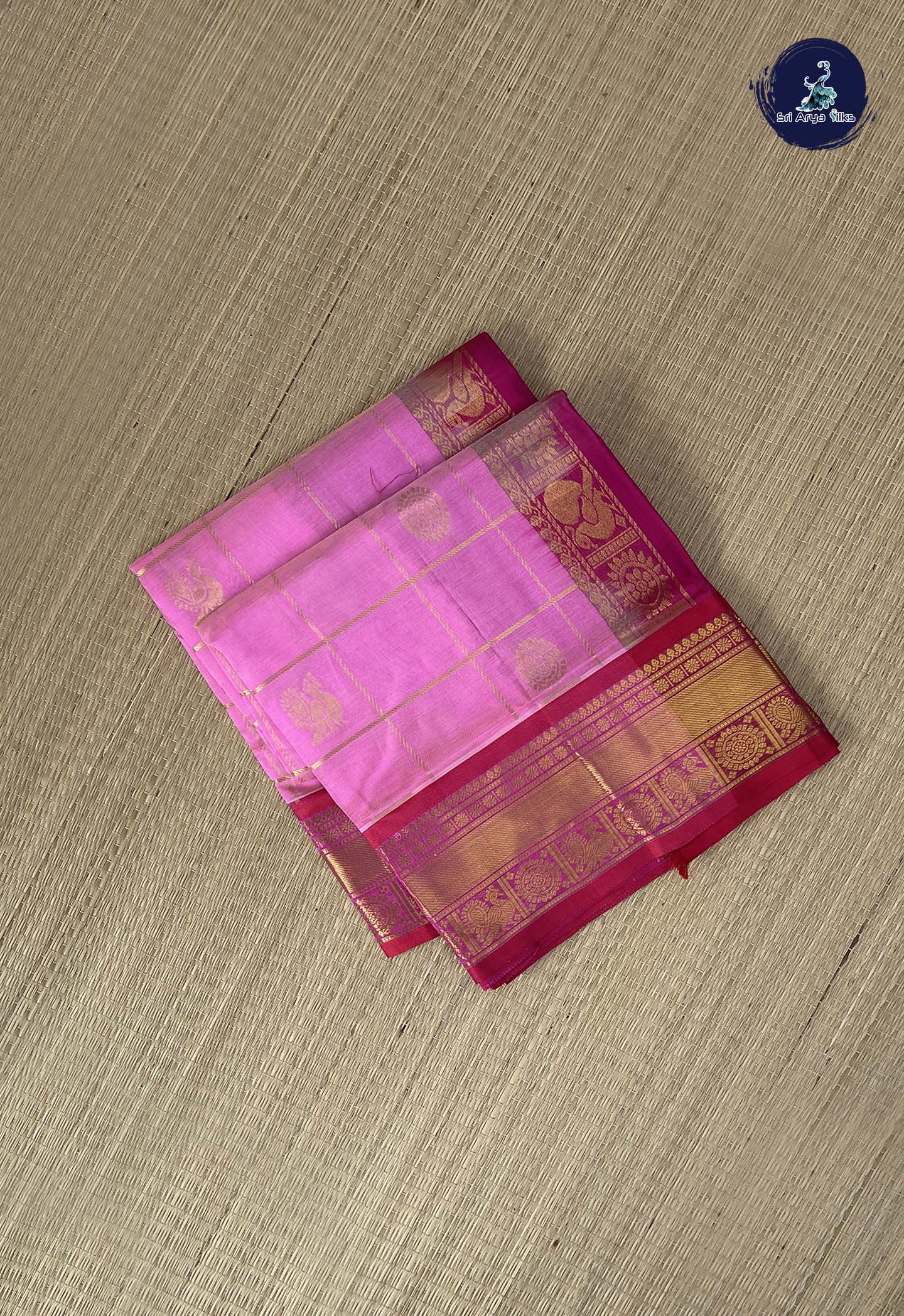 Light Pink Bridal Silk Cotton Saree With Zari Checked Pattern