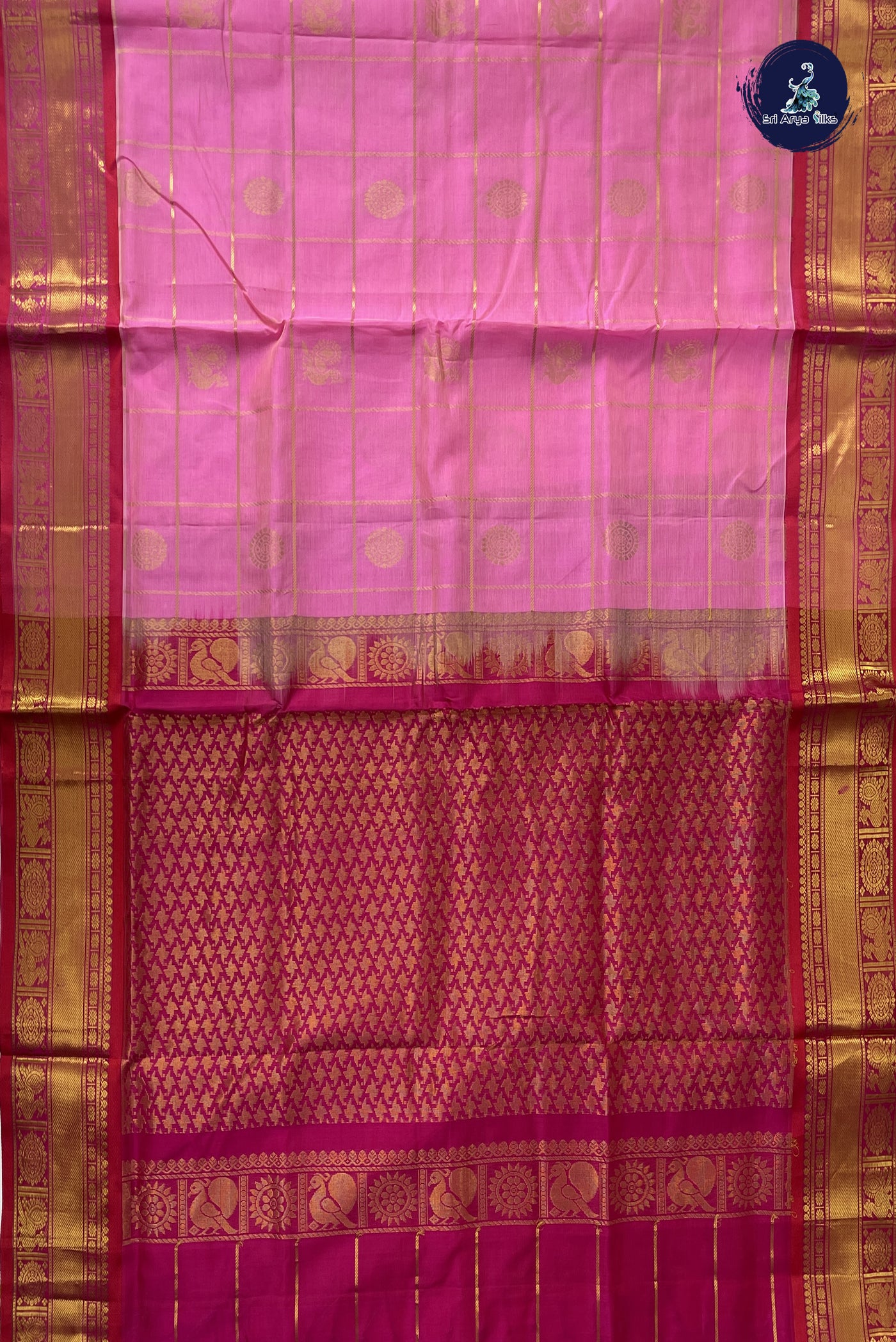 Light Pink Bridal Silk Cotton Saree With Zari Checked Pattern