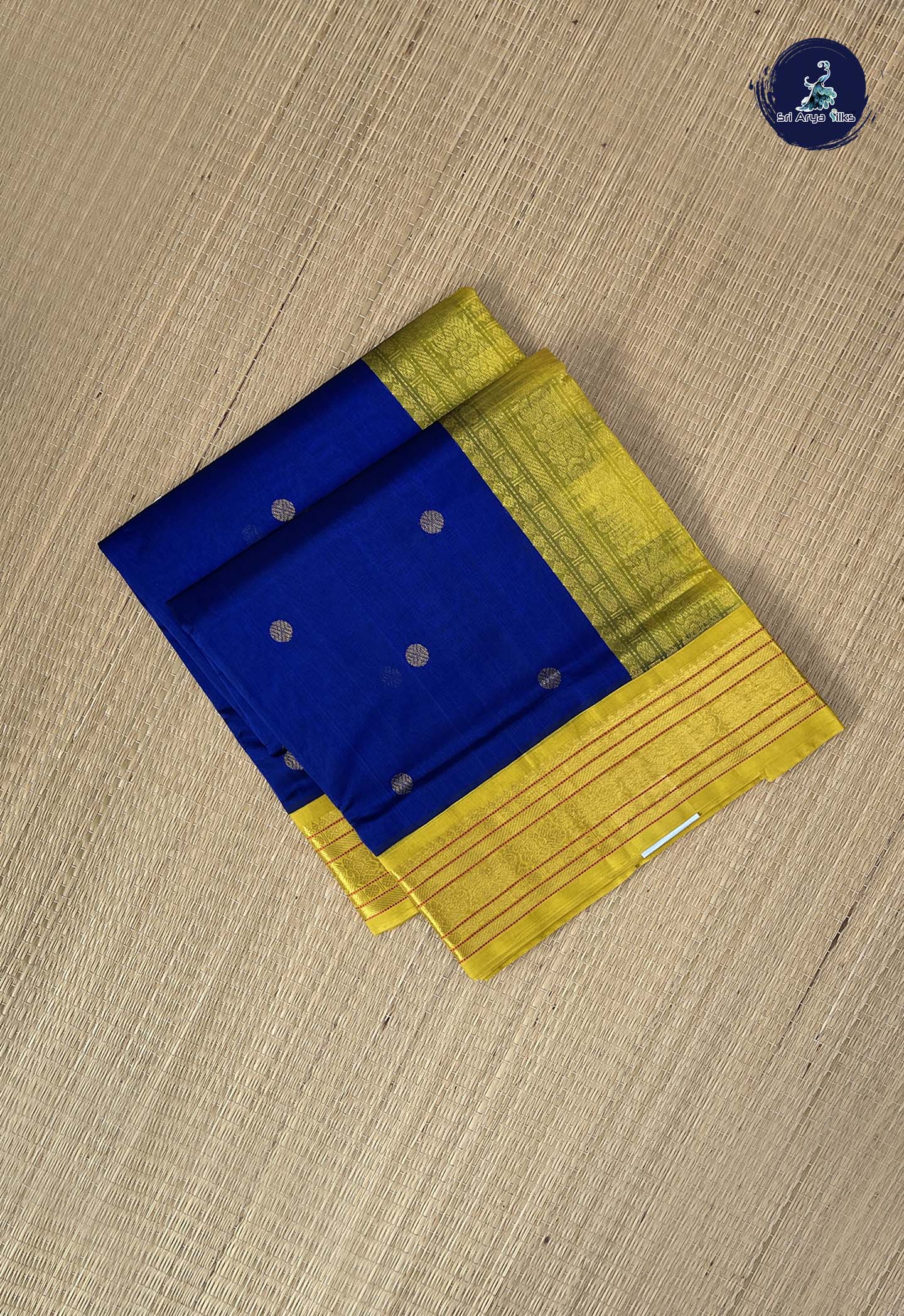 Dark Blue Korvai Silk Cotton Saree With Zari Buttas Pattern